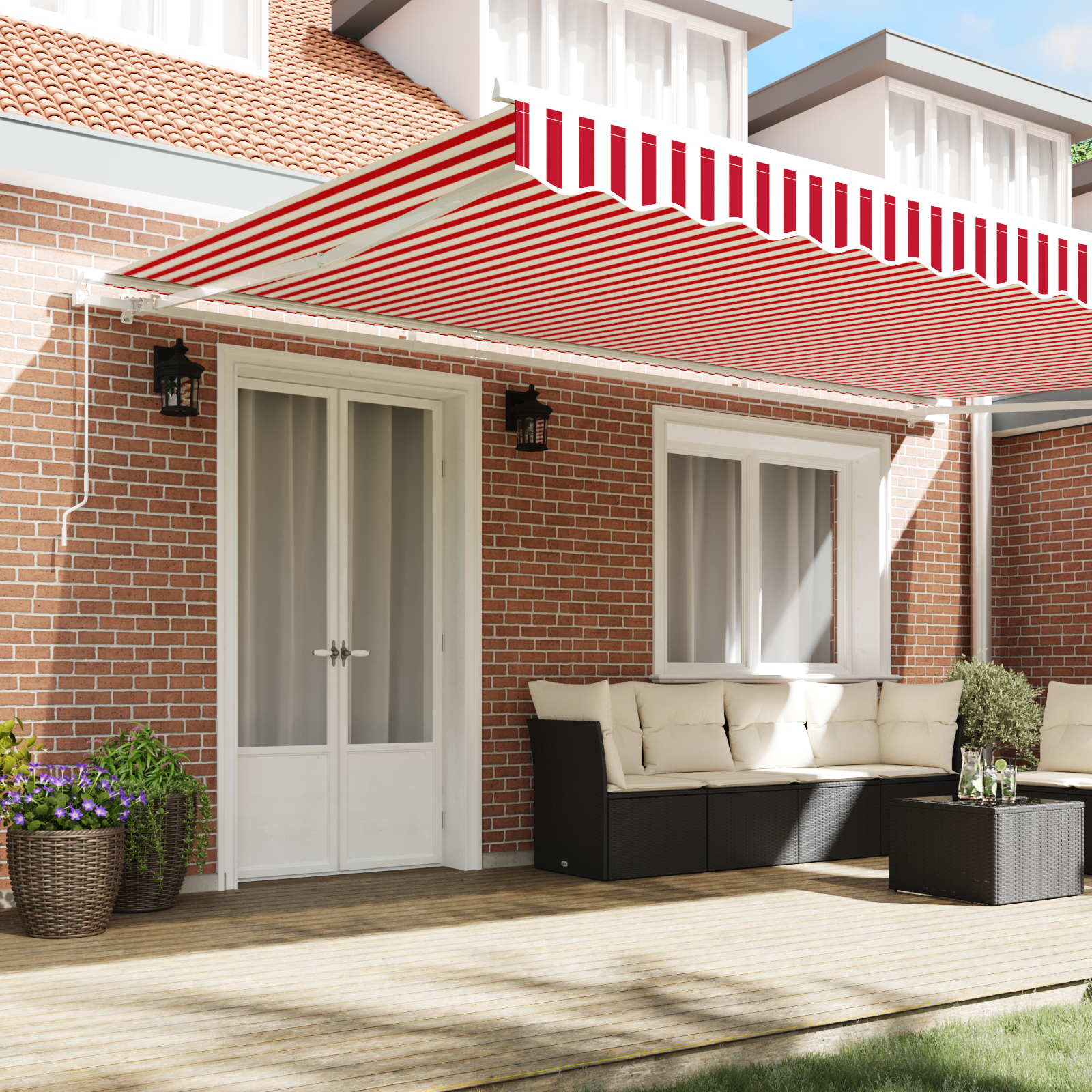 vidaXL Handmatig Uittrekbaar Ligbed Rood en Wit Gestreept 500x300 cm