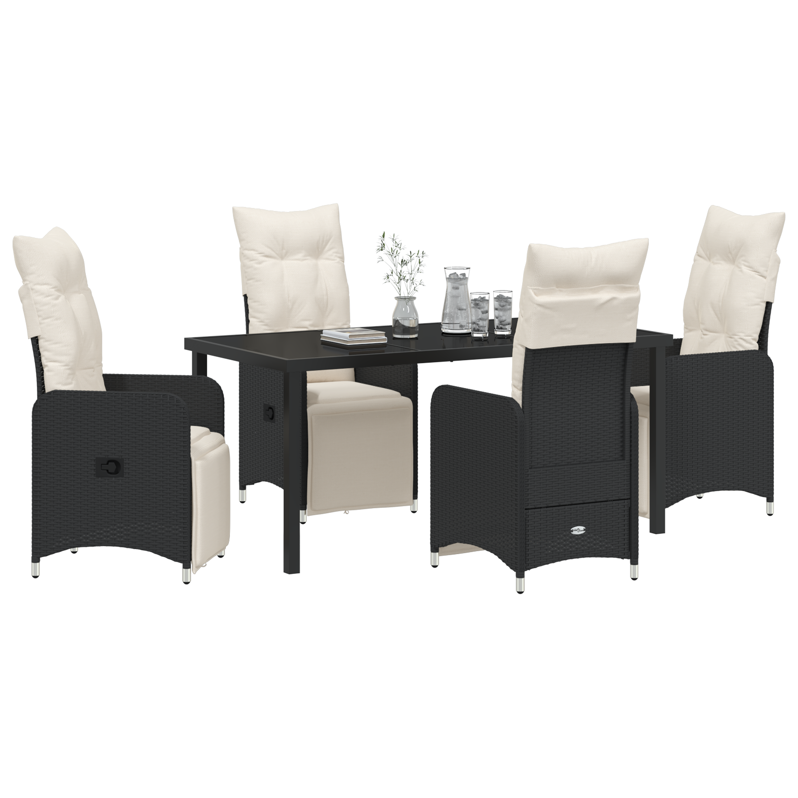 vidaXL 5-delige Tuinset met Kussens Zwart Poly Rattan