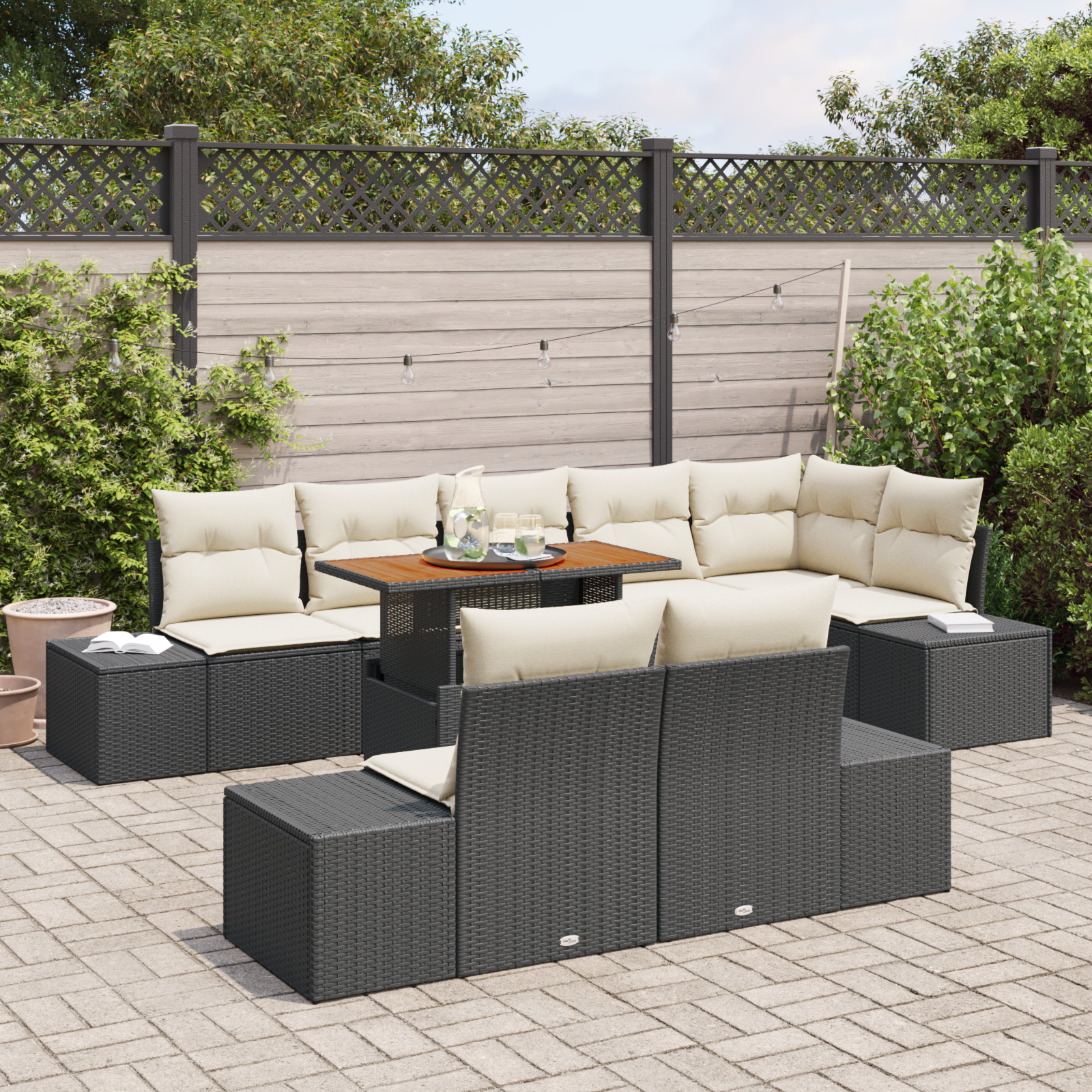 vidaXL 9-delige Tuinset met kussens poly rattan acaciahout zwart