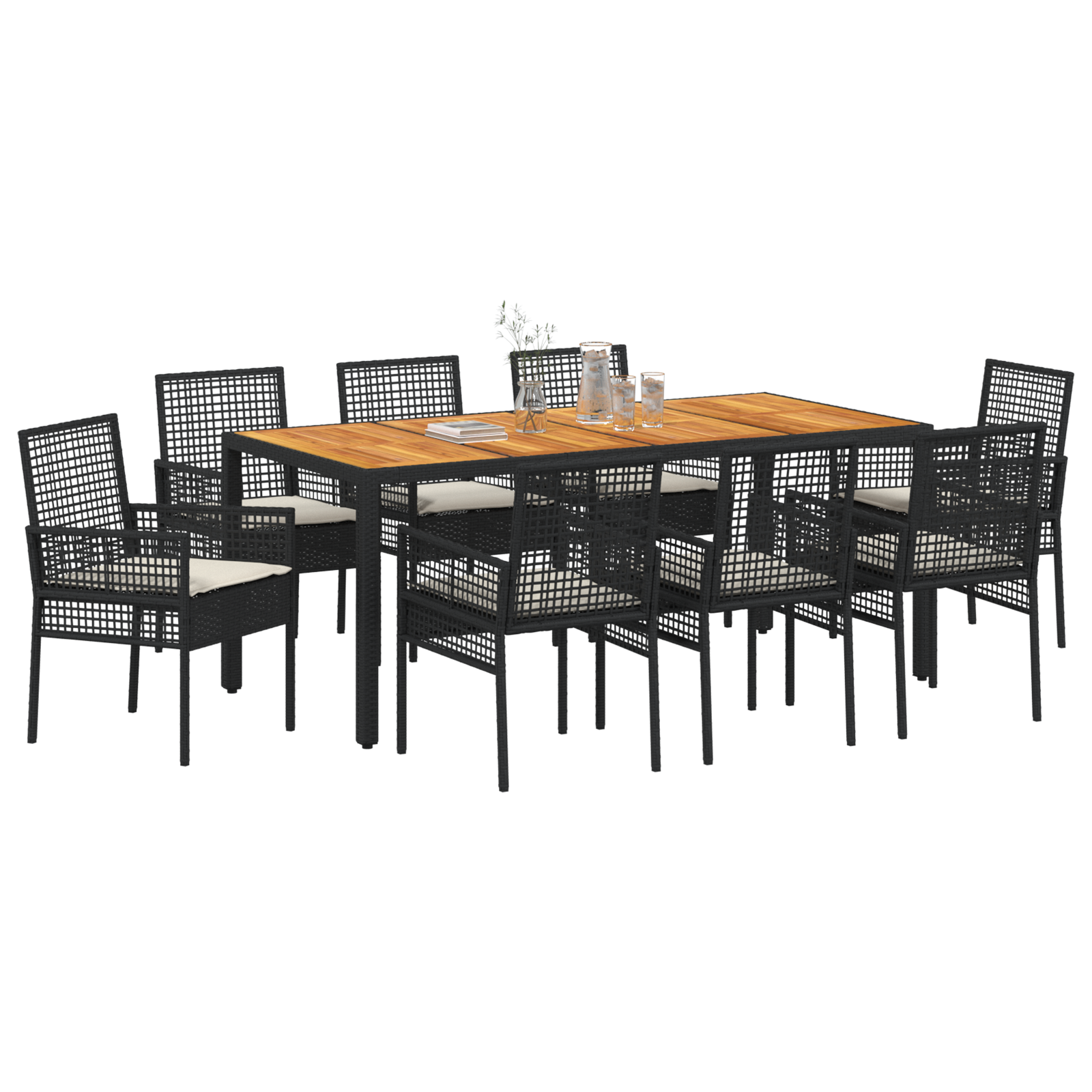 vidaXL 9-delige tuinset met kussens zwart poly rattan