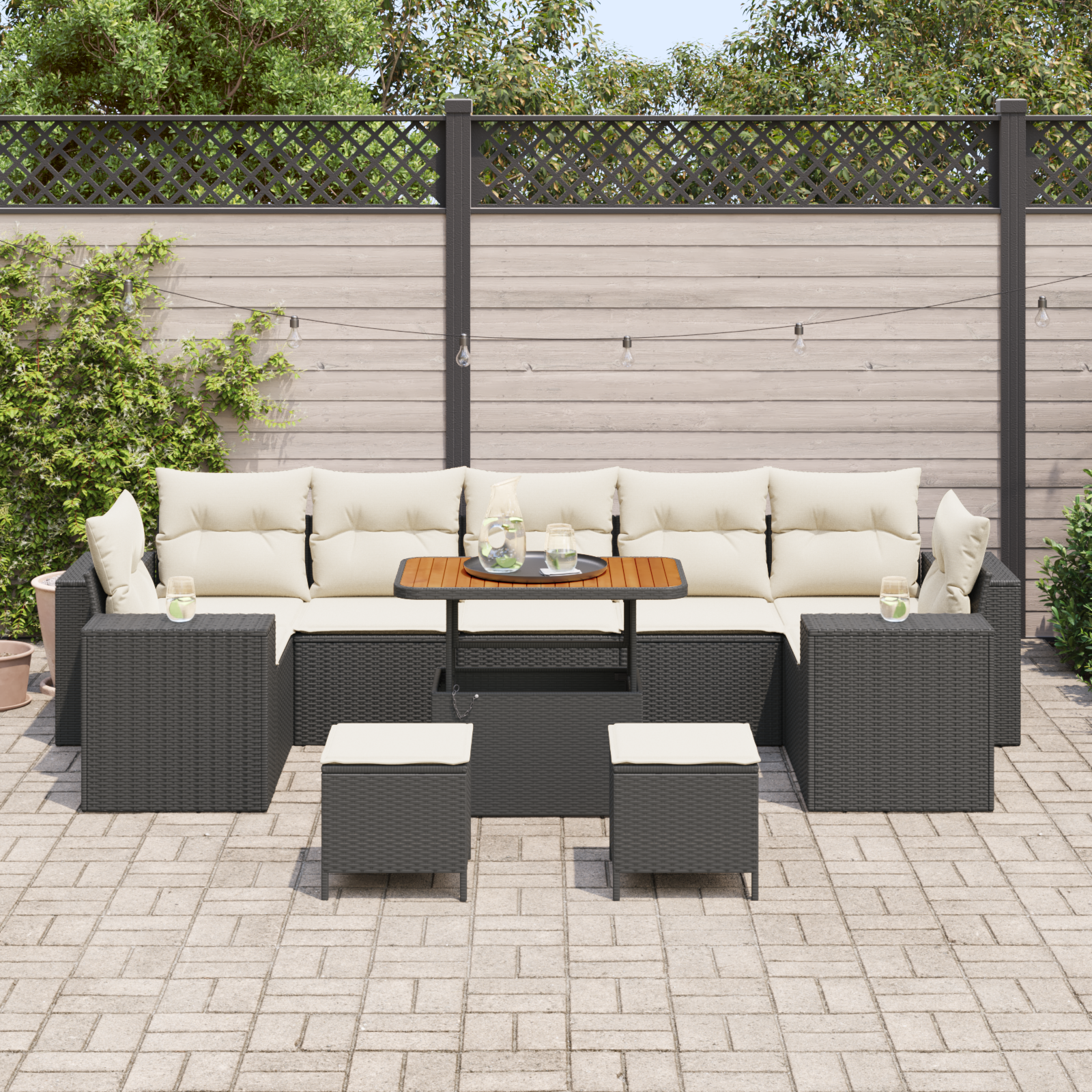 vidaXL 10-delige tuinset met kussens zwart van poly rattan en acacia