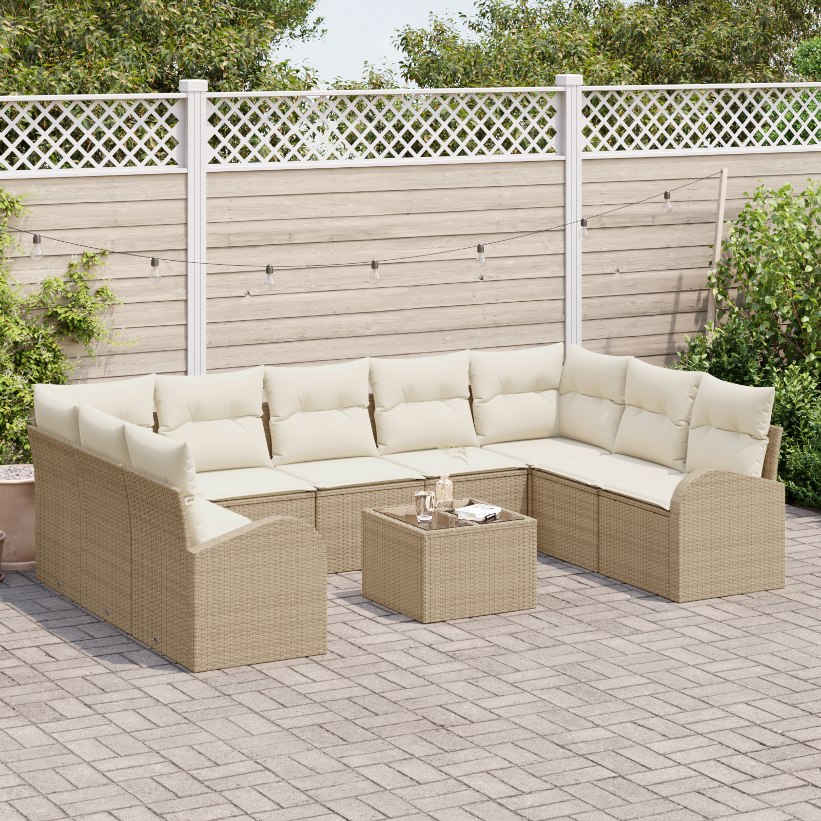 vidaXL 10-delige tuinset met kussens bruin poly rattan