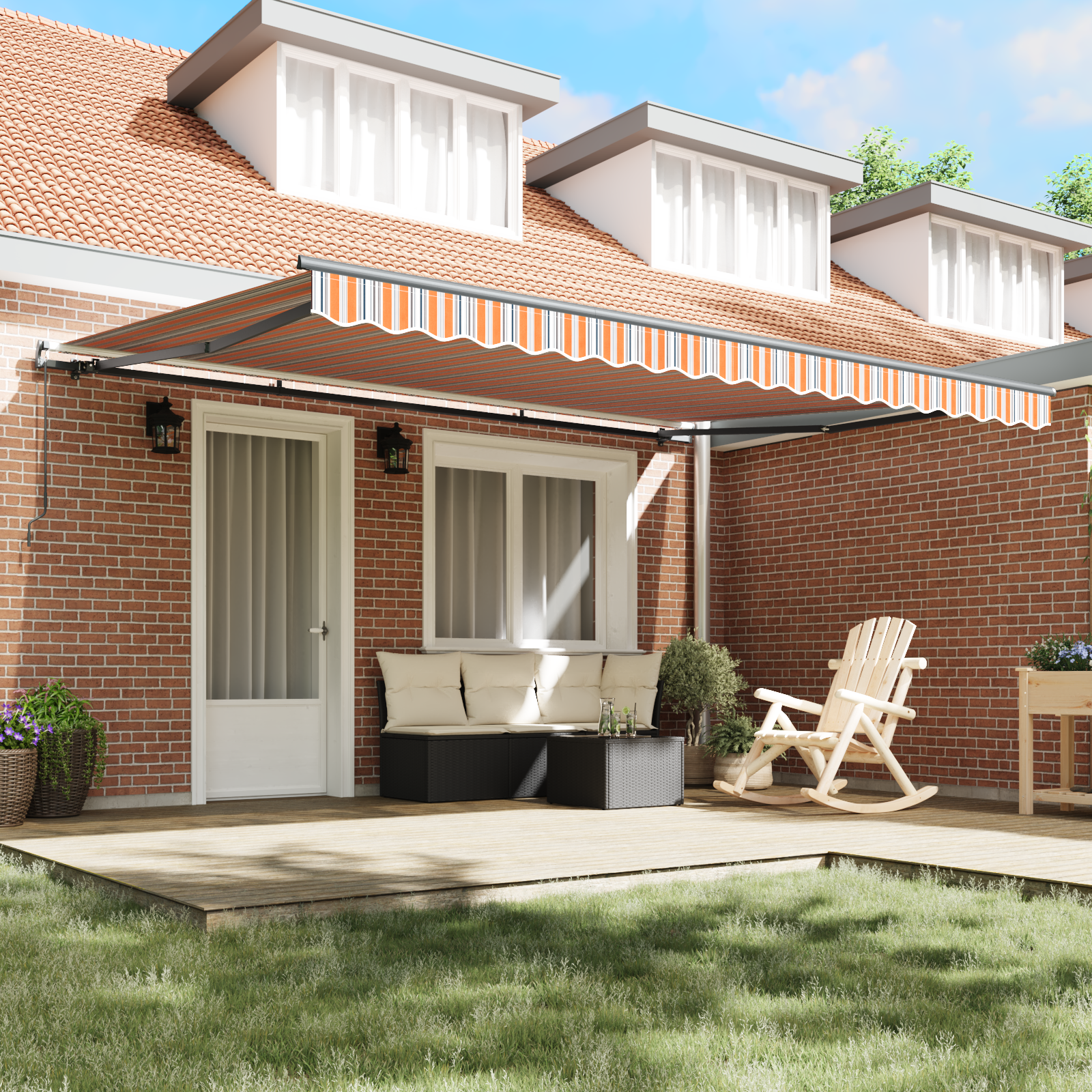 vidaXL Handmatig Uittrekbaar Zonnescherm Multikleur Gestreept 450 x 300 cm