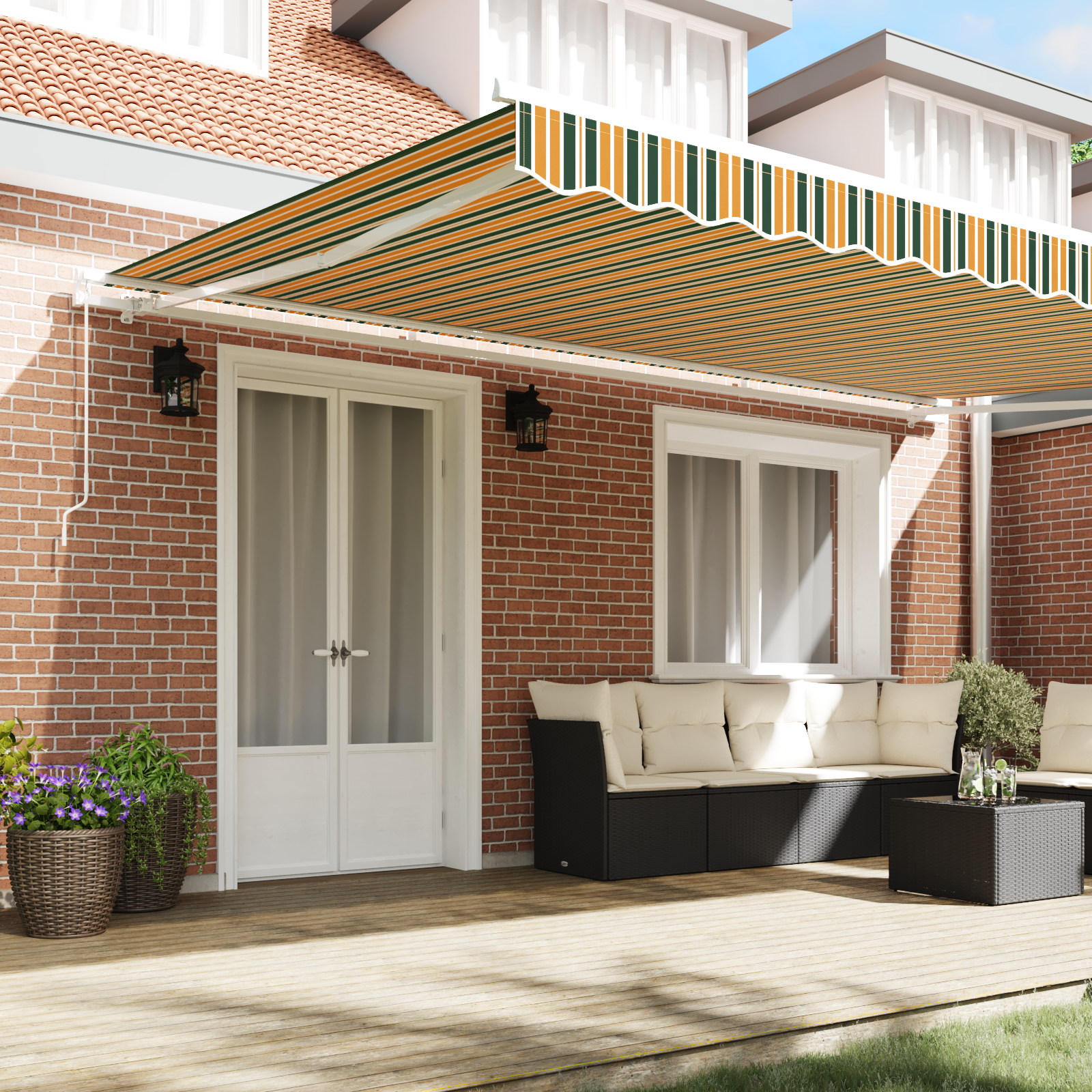 vidaXL Luifel handmatig uitschuifbaar 500x300 cm groen en geel
