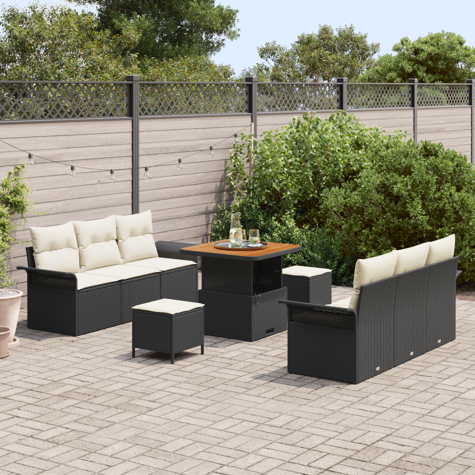 vidaXL 9-delige Tuinbankenset met kussens poly rattan acacia zwart
