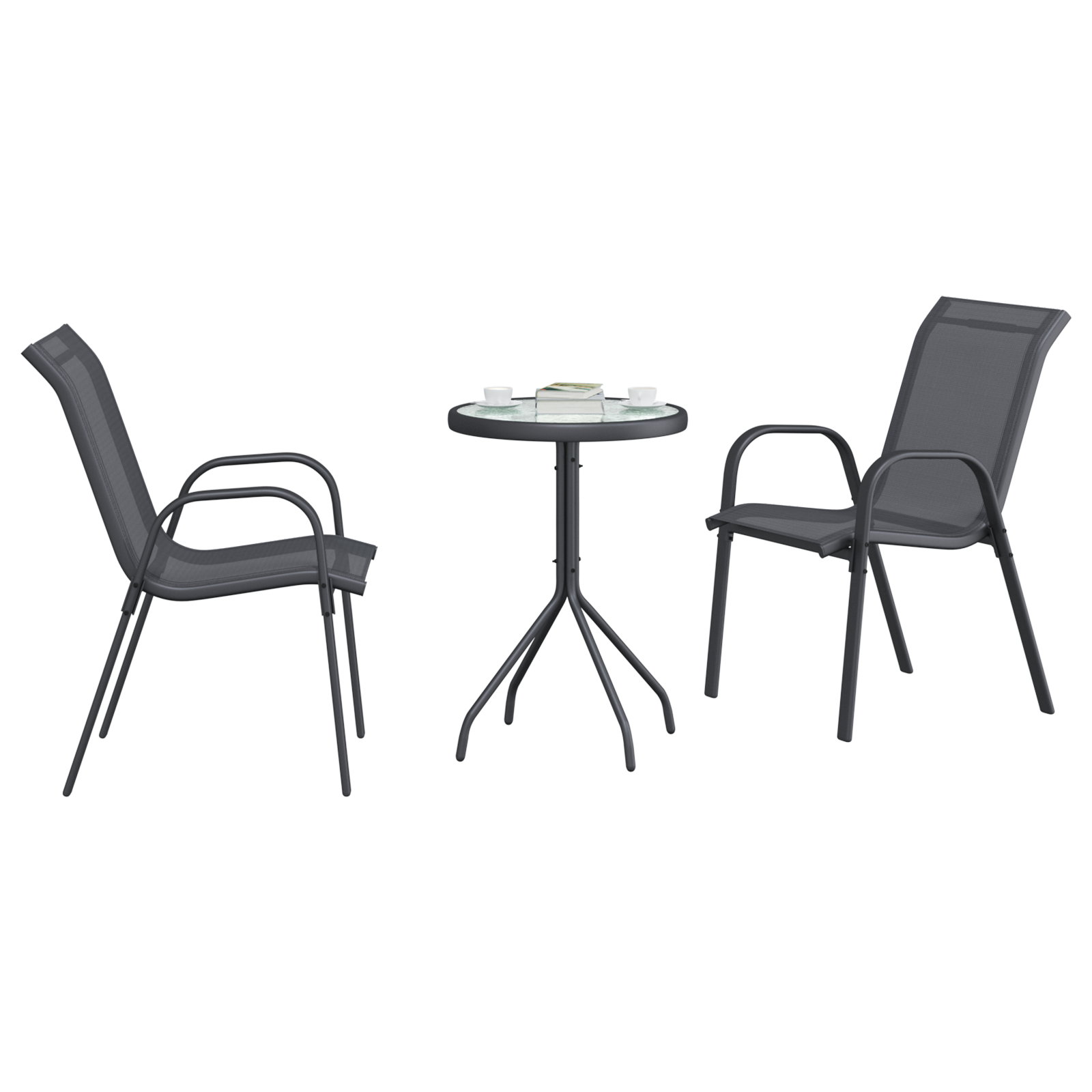 vidaXL 3-delige Bistro Set voor de Tuin in Anthraciet Textilene en Staal