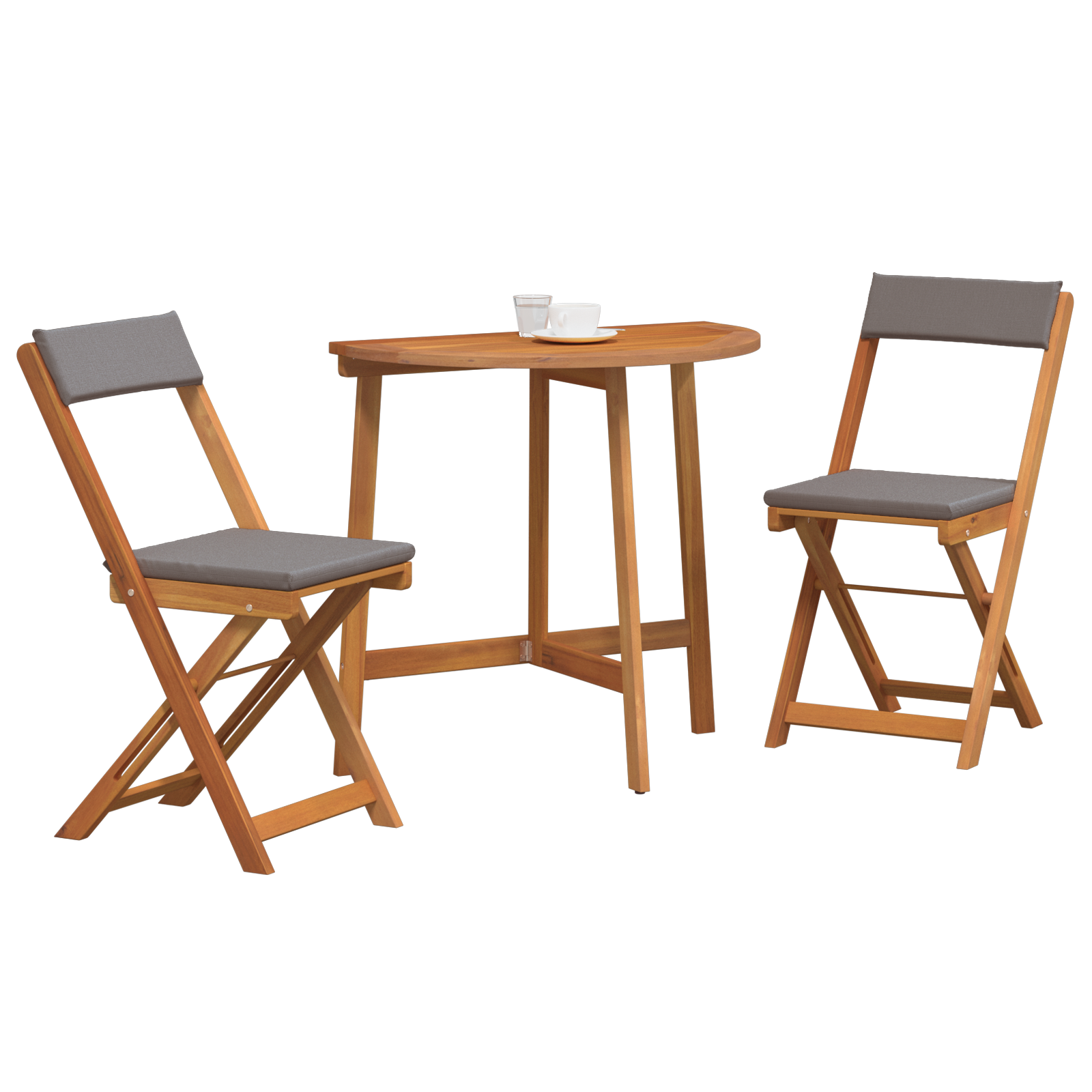 vidaXL 3-delige Vouw Bistro Set met Kussens van Massief Acaciahout