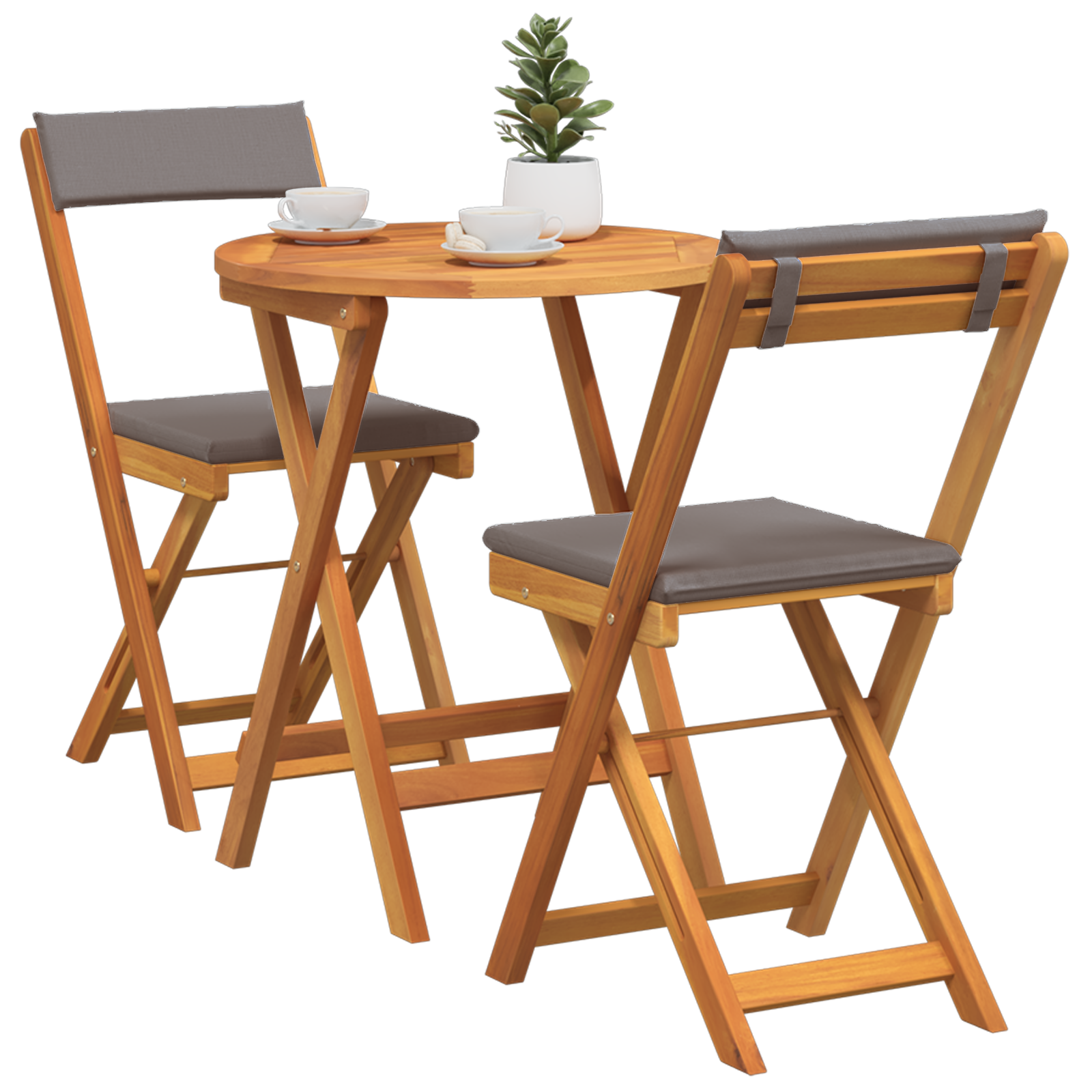 vidaXL 3 Delige Opvouwbare Bistro Set met Kussens Massief Hout Acacia