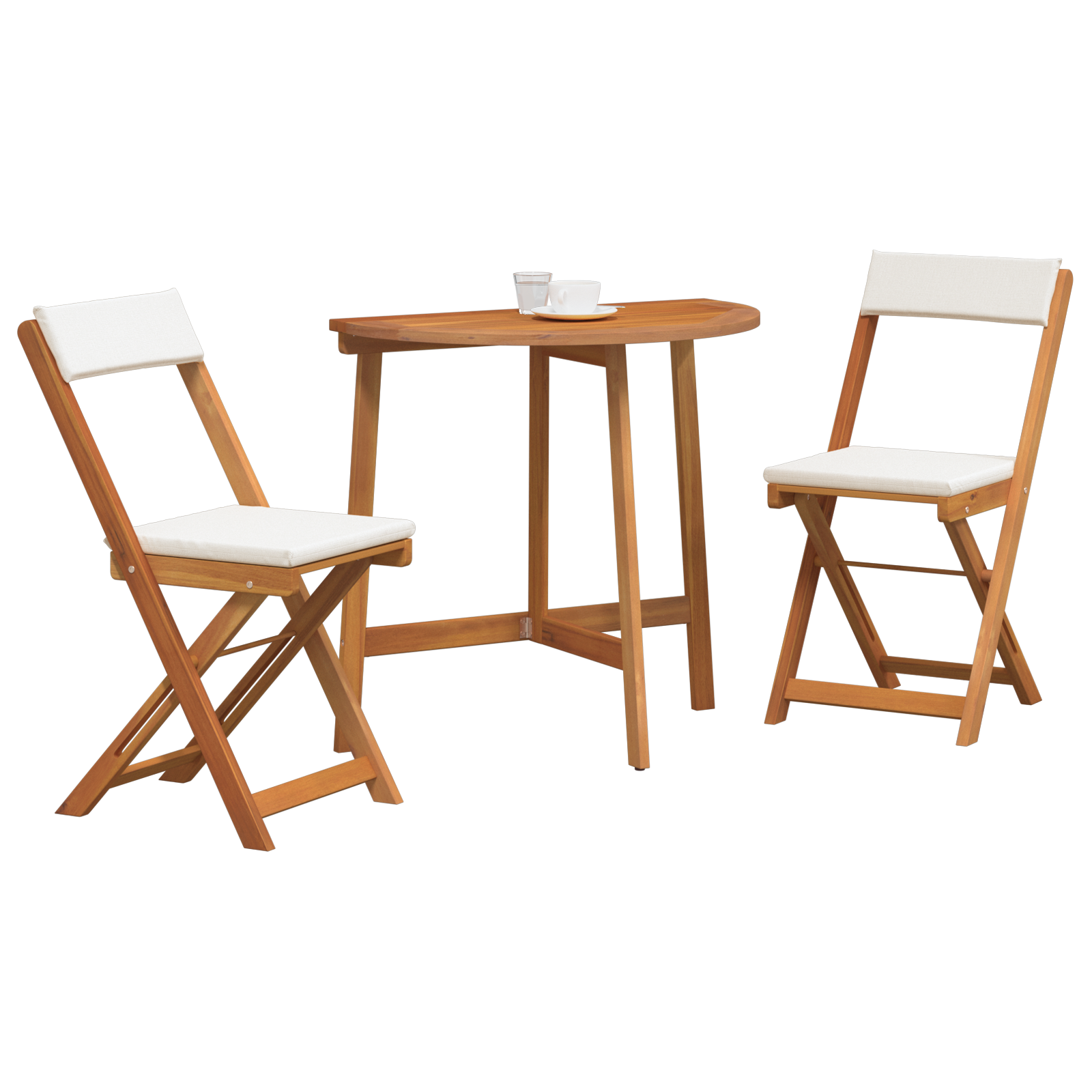 vidaXL 3-delige Vouw Bistro Set met Kussens van Massief Acaciahout