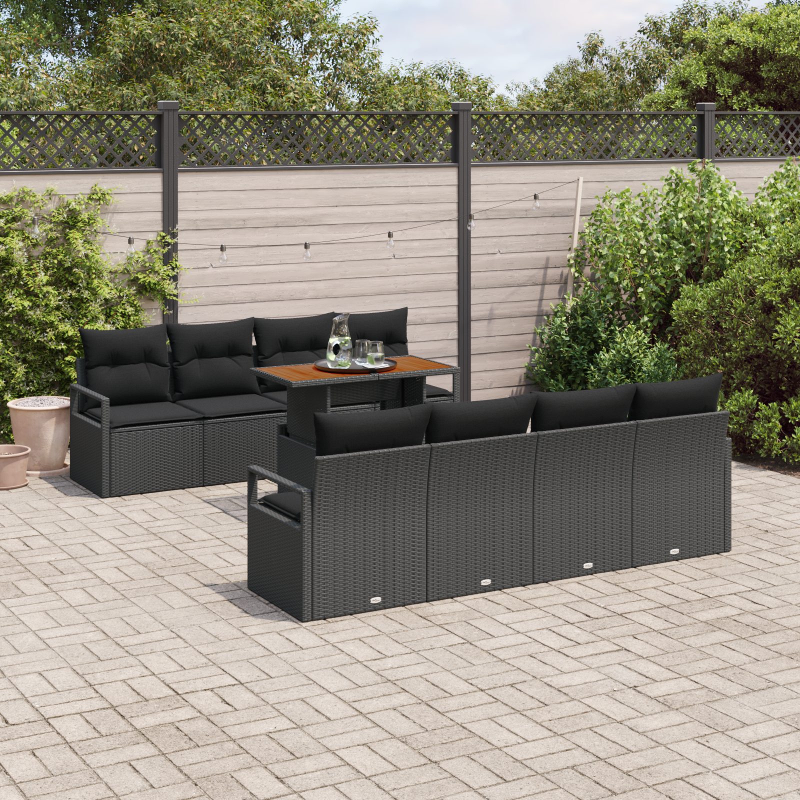vidaXL 9-delige tuinset met kussens zwart poly rattan