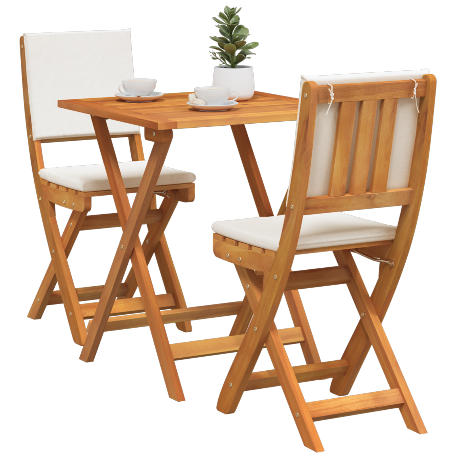 vidaXL 3-delige Vouw Bistro Set met Kussens van Massief Acaciahout