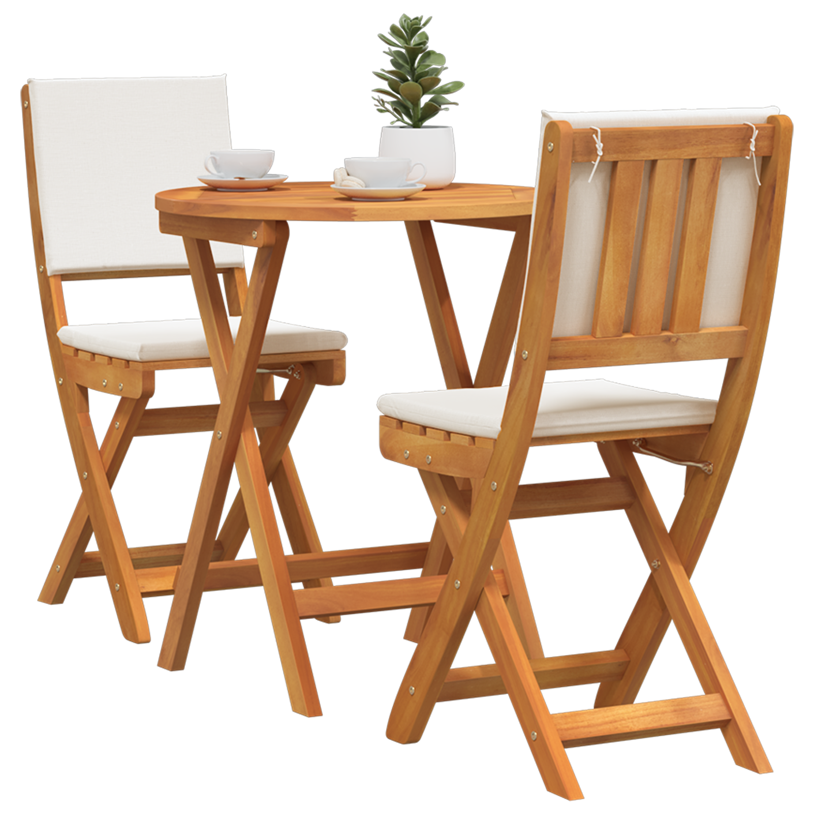 vidaXL 3-delige Vouw Bistro Set met Kussens van Massief Acaciahout