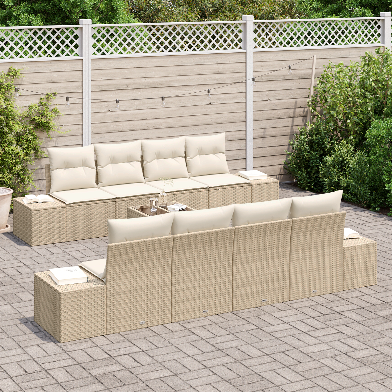 vidaXL 9-delige Tuinbankenset met kussens poly rattan beige