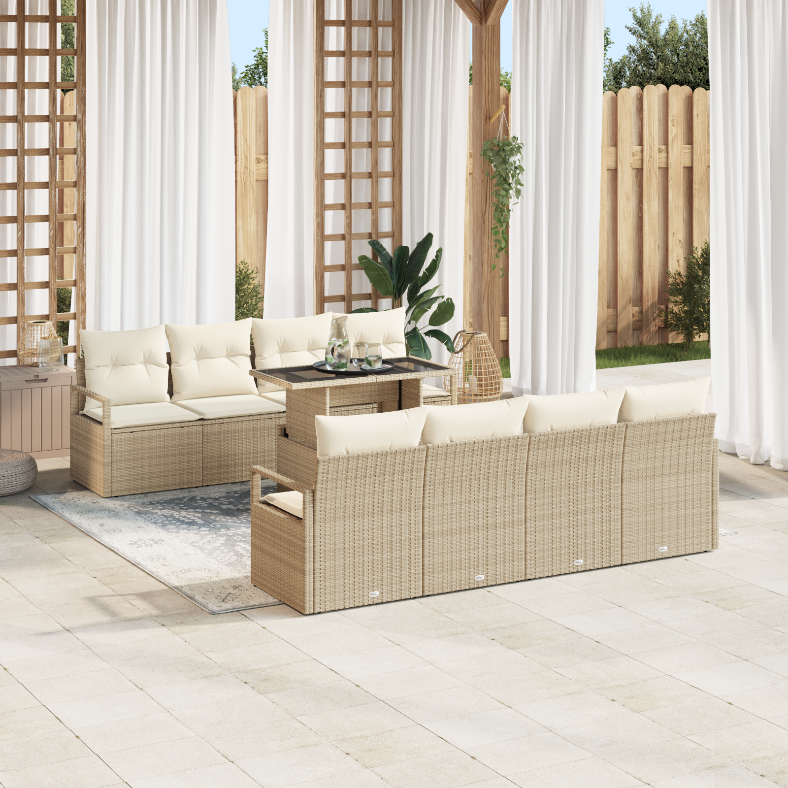 vidaXL 9-delige Tuin Sofa Set met Kussens Beige Poly Rattan