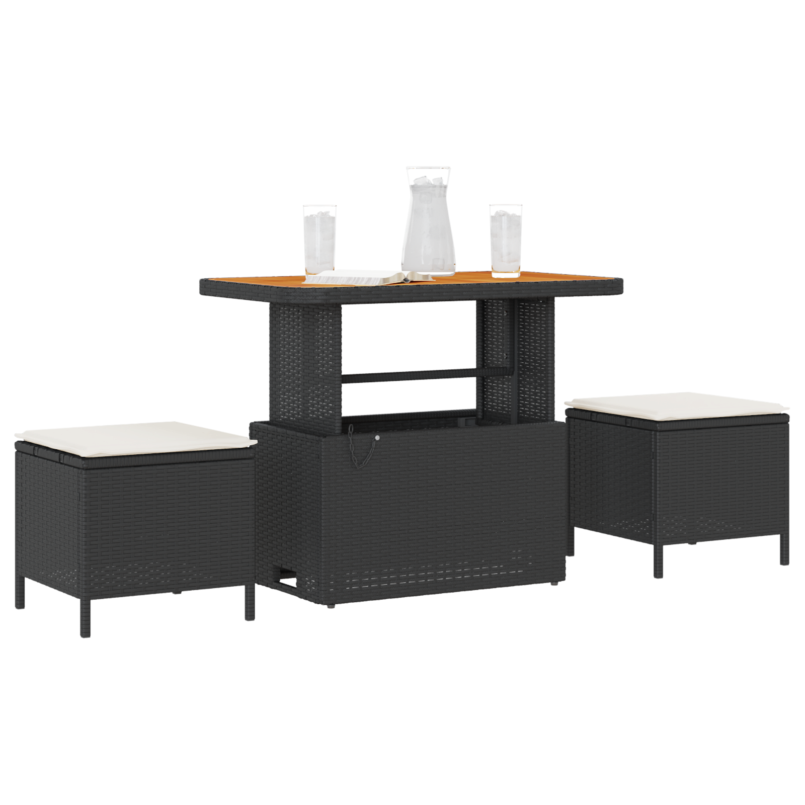 vidaXL 3-delige Tuinset met kussens poly rattan acaciahout zwart