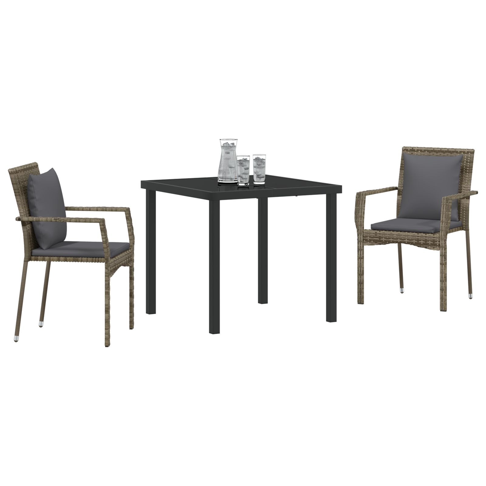 vidaXL 3-delige tuinset met kussens grijs poly rattan