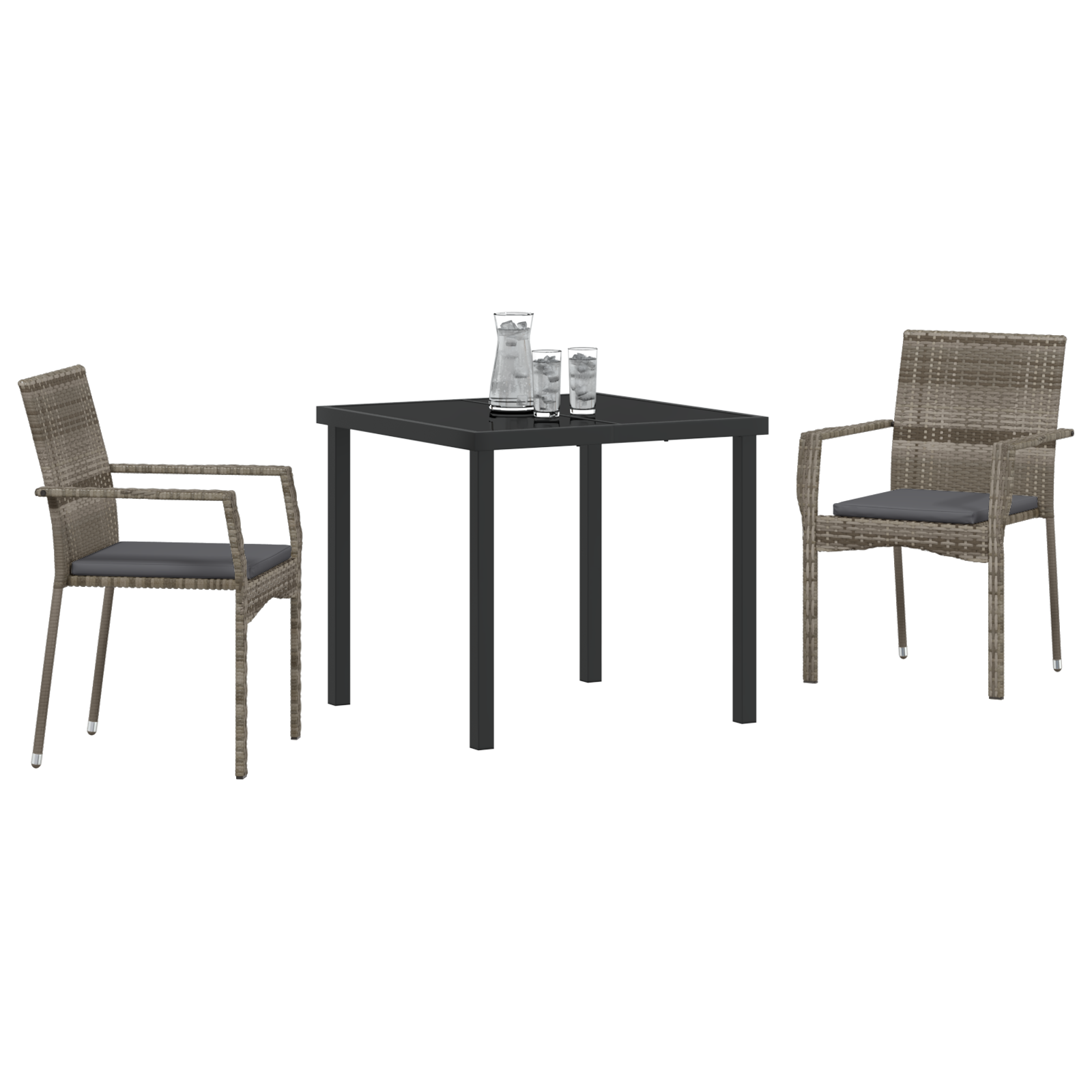 vidaXL 3-delige tuintafel met kussens Grijs Poly Rattan
