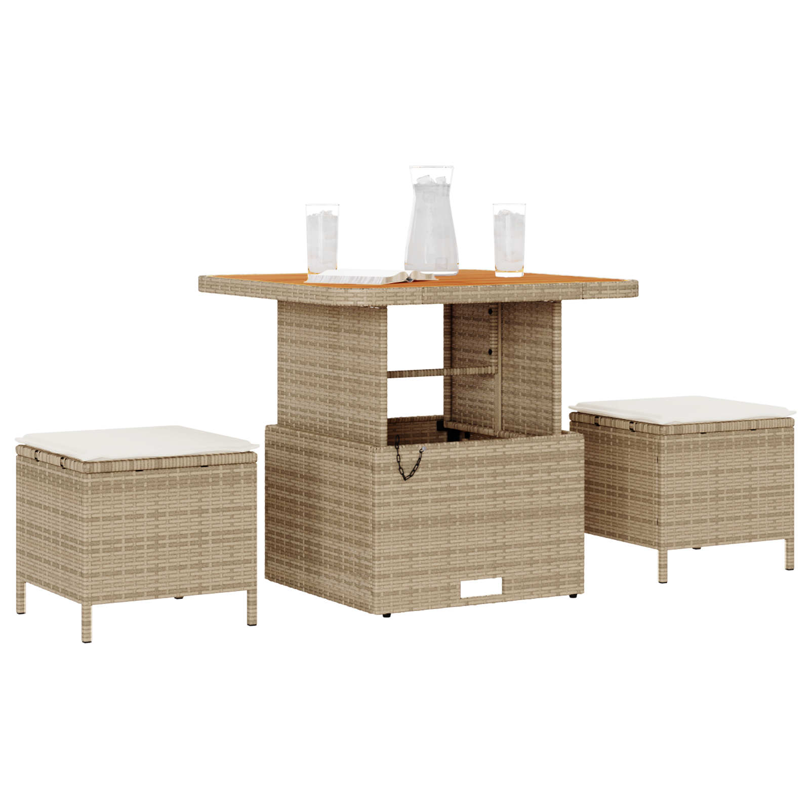 vidaXL 3-delige Tuinset met kussens poly rattan acaciahout beige