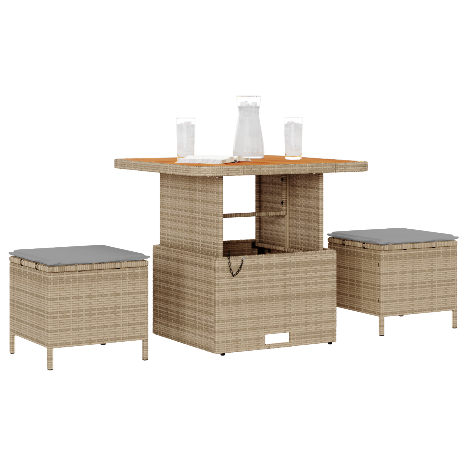 vidaXL 3-delige Tuinset met kussens poly rattan acaciahout beige