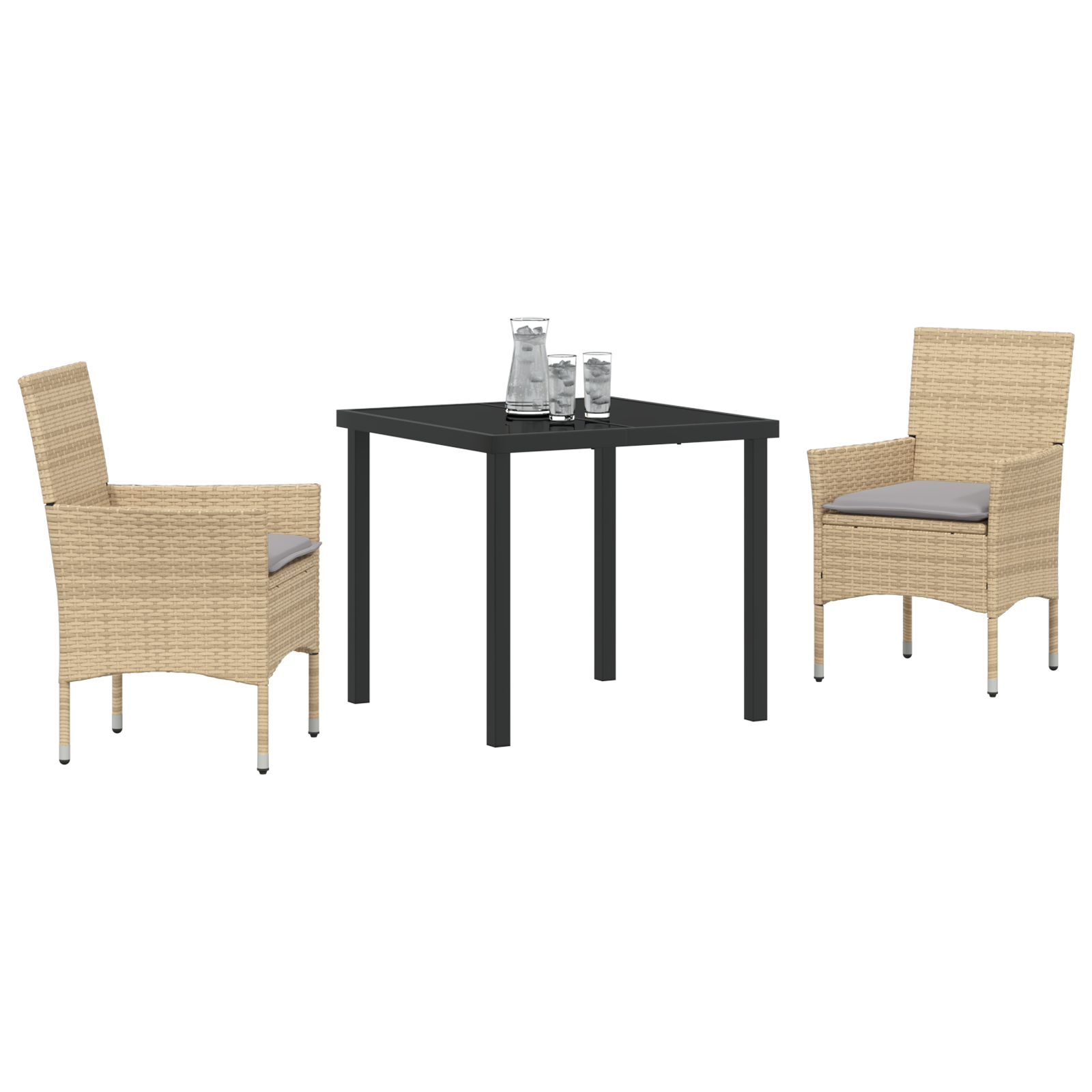 vidaXL 3-delige tuinset met kussens in beige poly riet