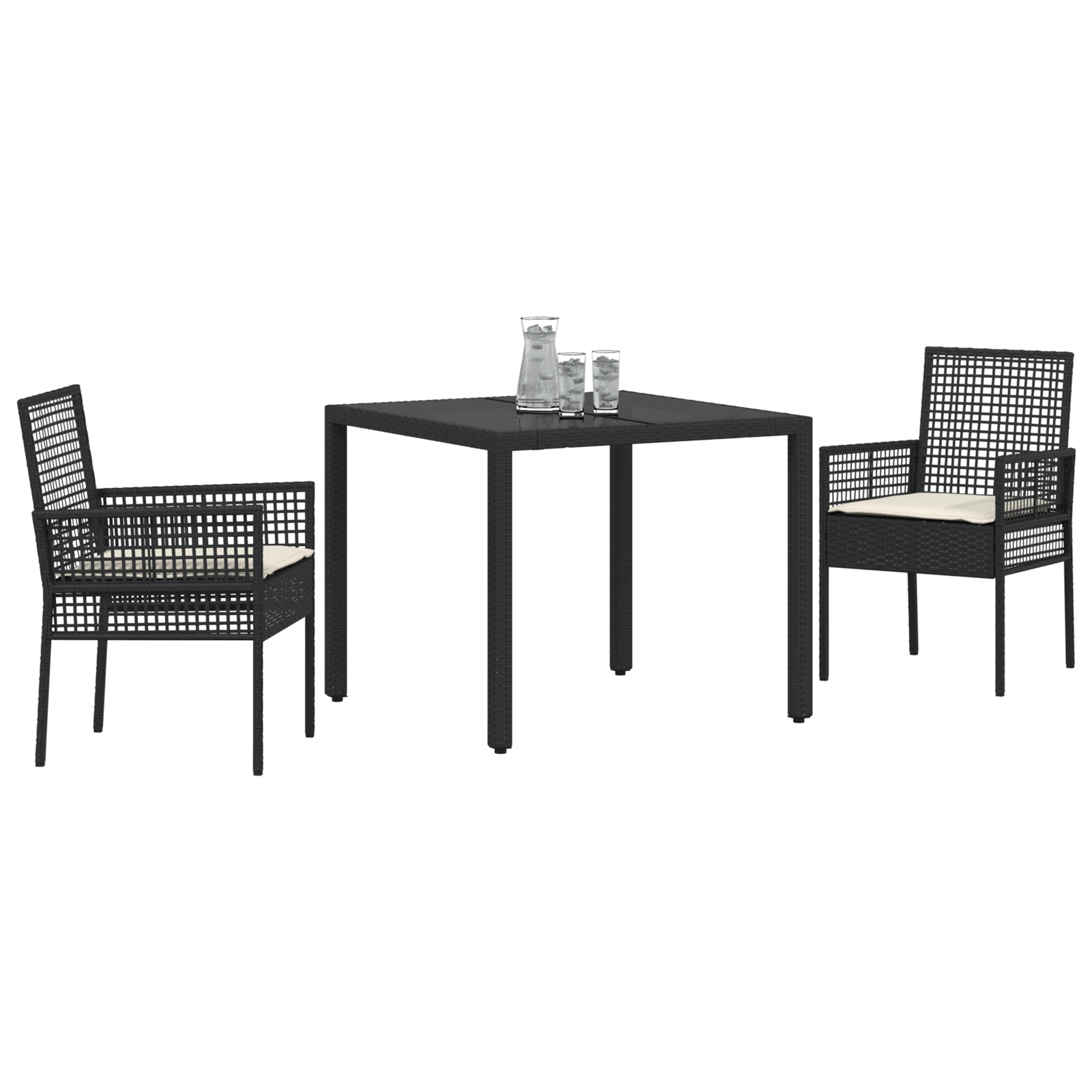vidaXL 3-delige Tuinset met kussens poly rattan zwart