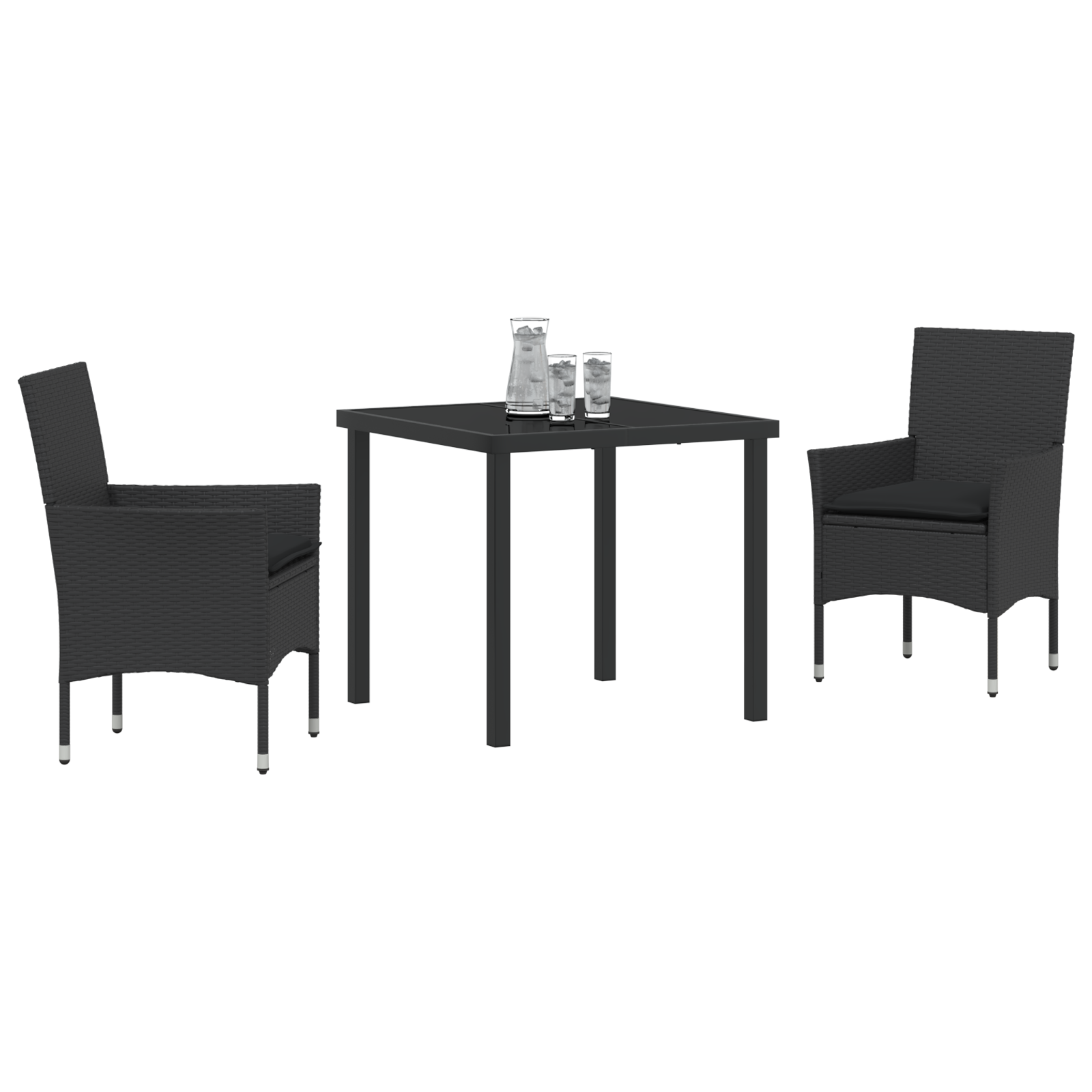 vidaXL 3-delige tuinset met kussens zwart poly rattan