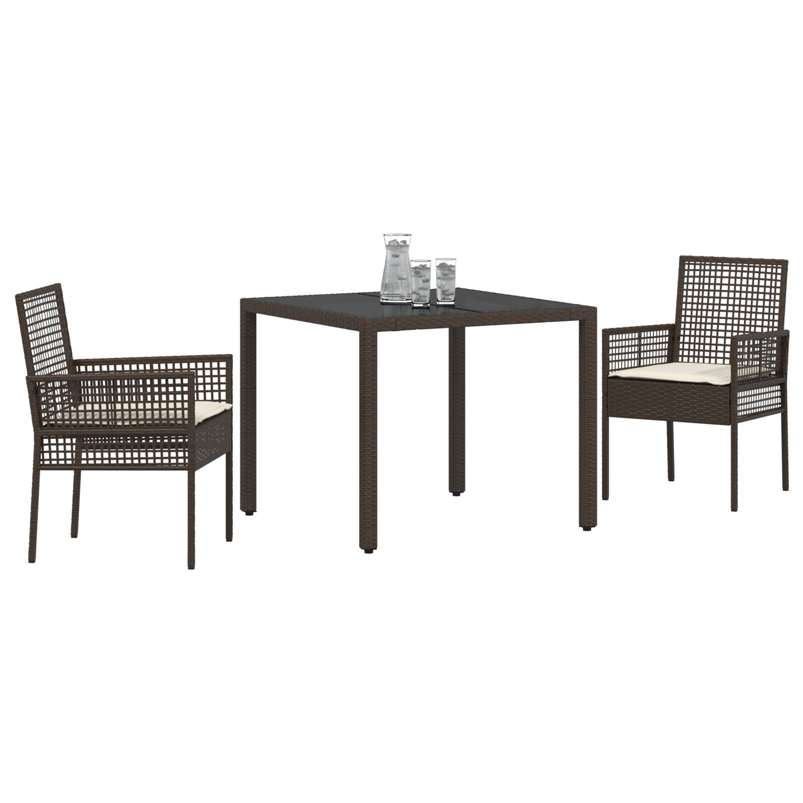 vidaXL 3-delige Tuinset met kussens poly rattan bruin