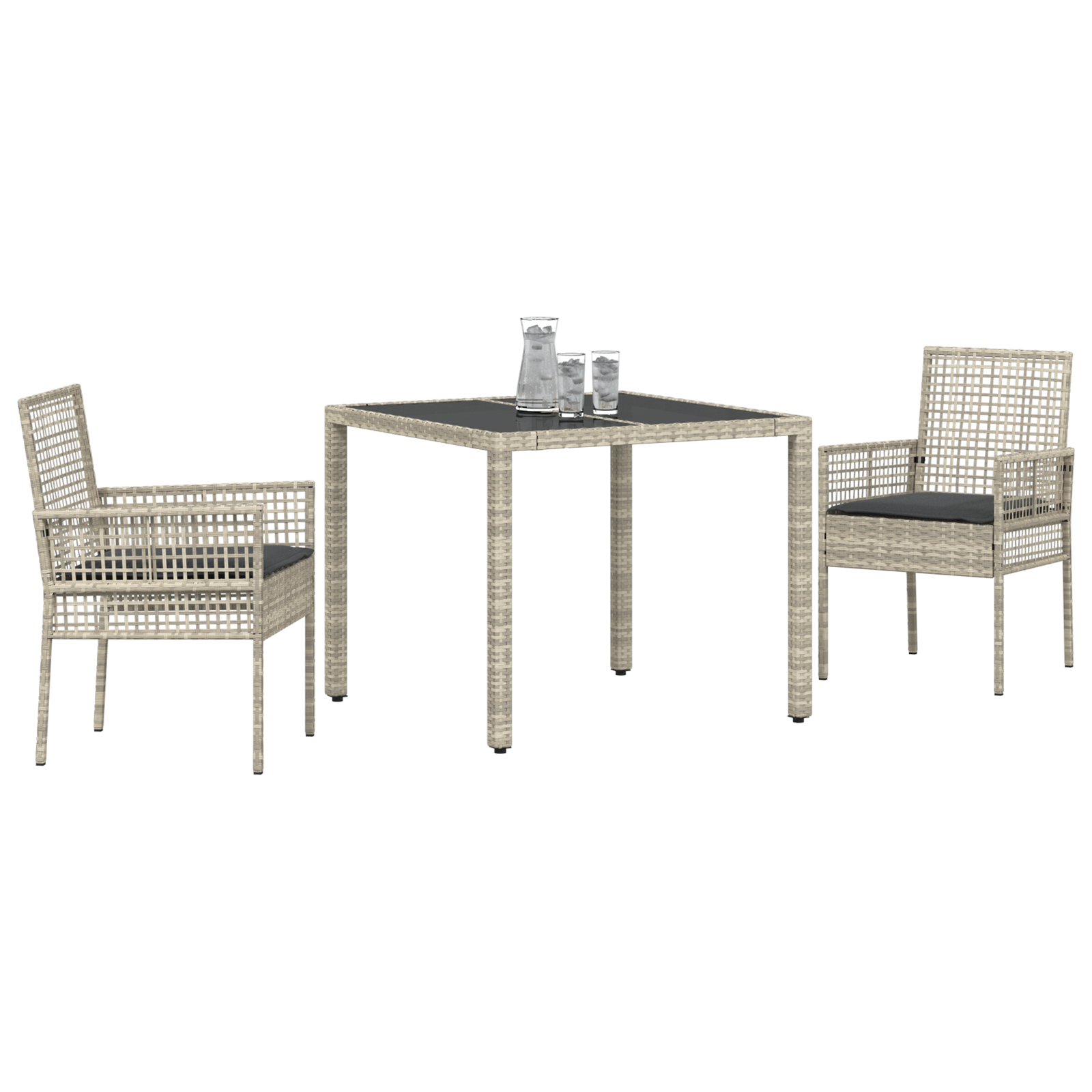 vidaXL 3-delige Tuinset met kussens poly rattan lichtgrijs