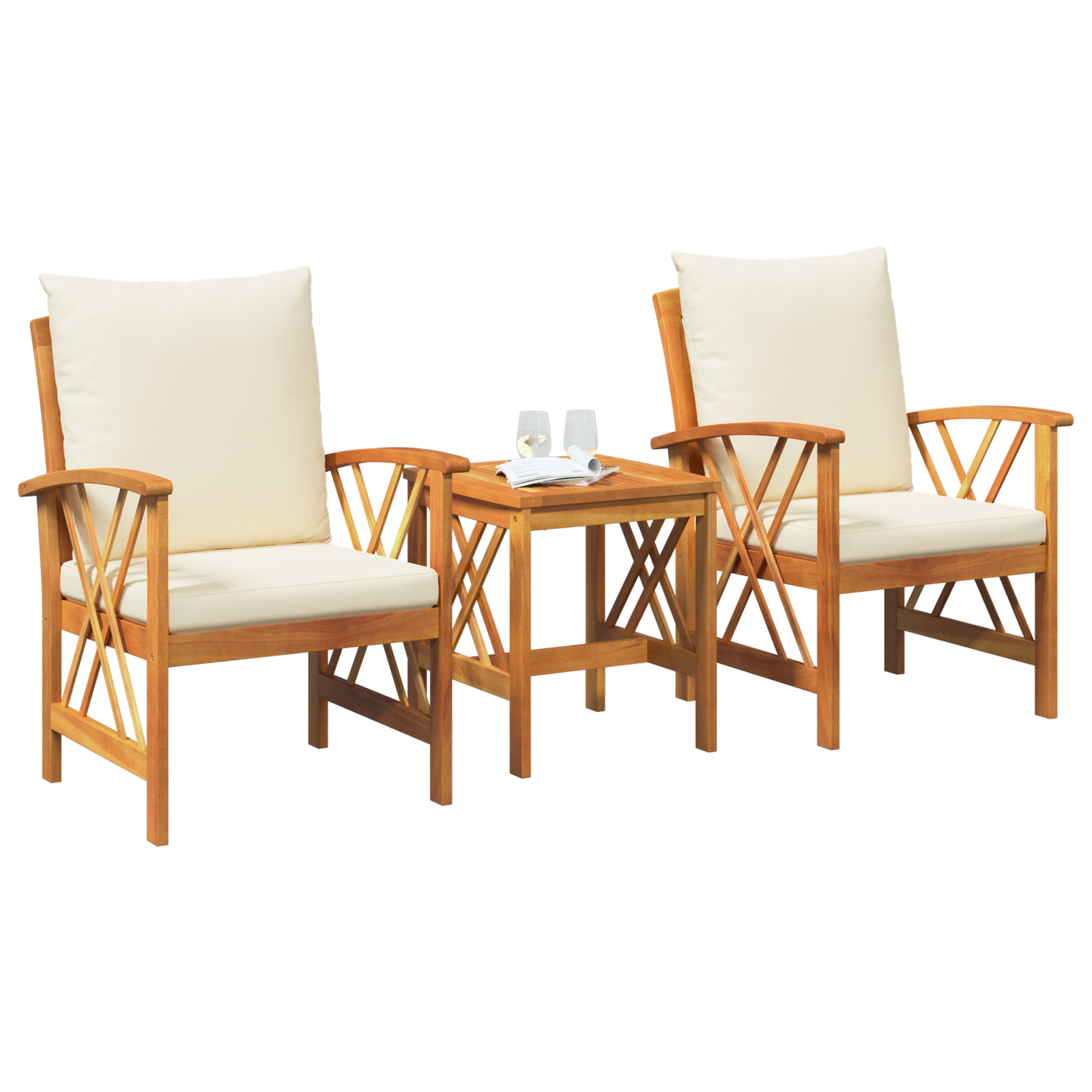 vidaXL 3-delige Loungeset met kussens massief acaciahout