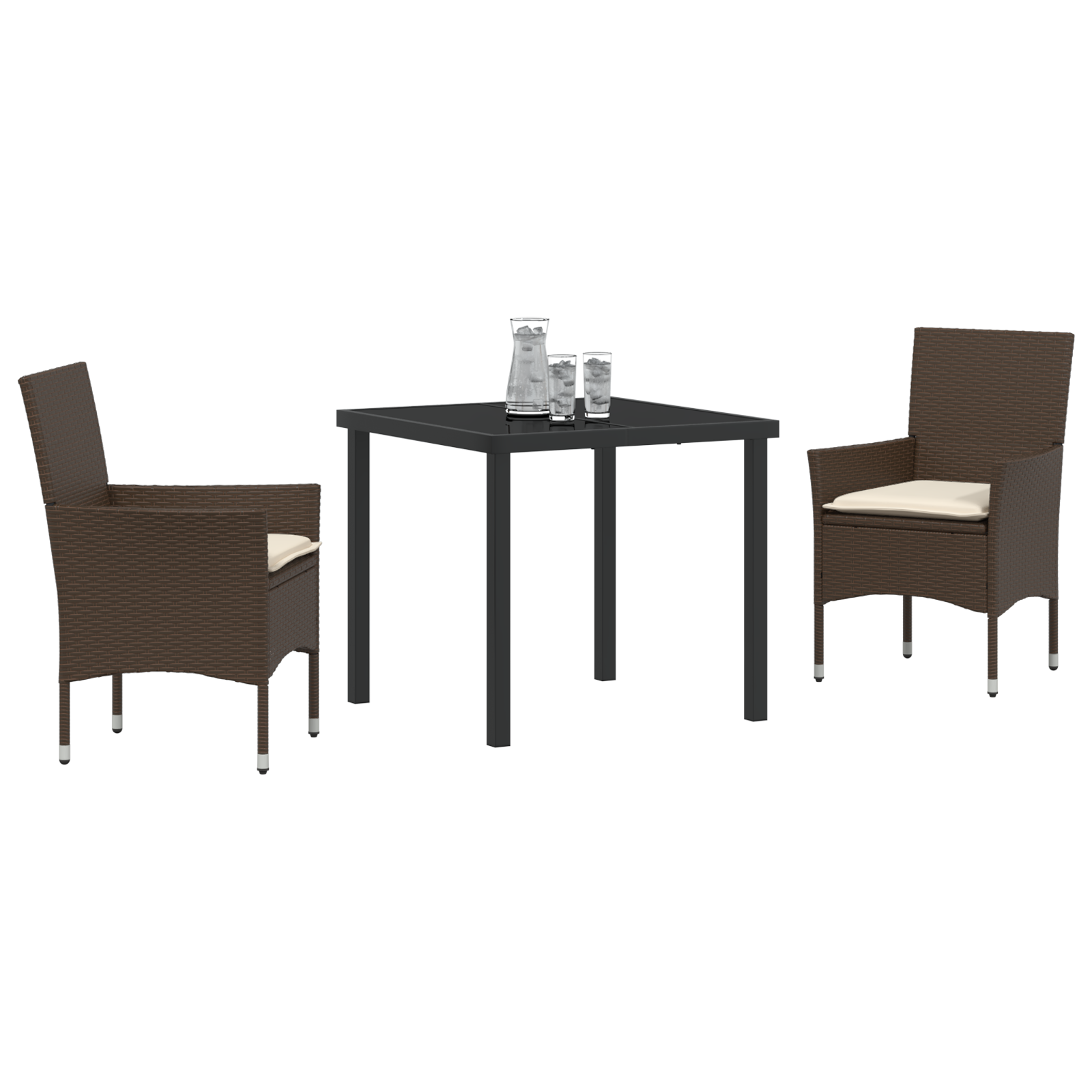 vidaXL 3-delige tuinset met kussens bruin poly rattan