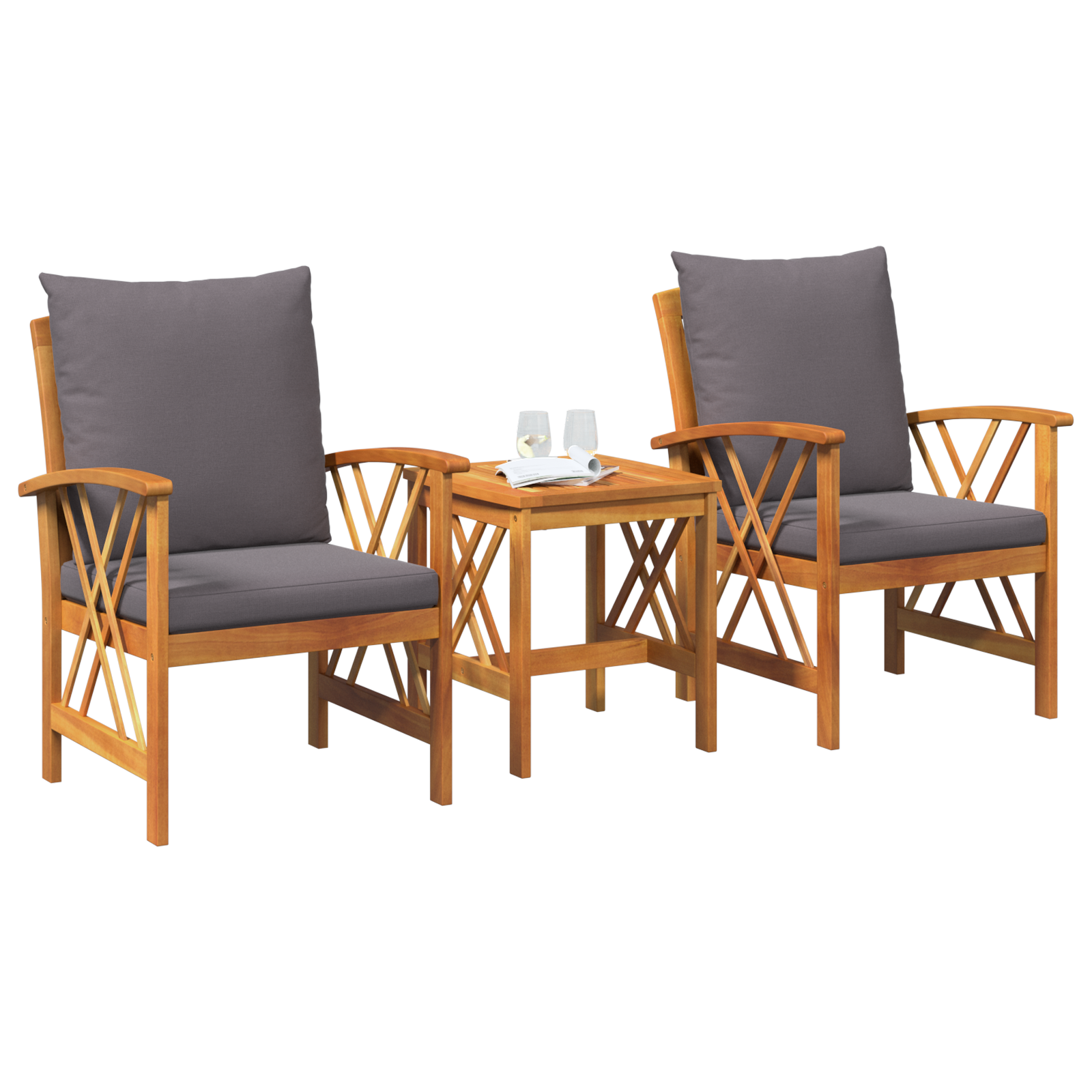 vidaXL 3-delige Loungeset met kussens massief acaciahout