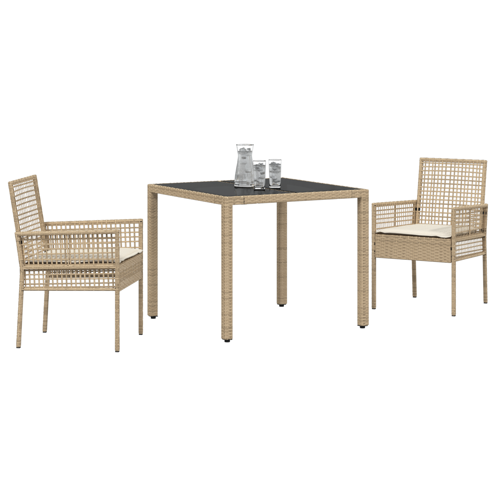 vidaXL 3-delige Tuinset met kussens poly rattan beige