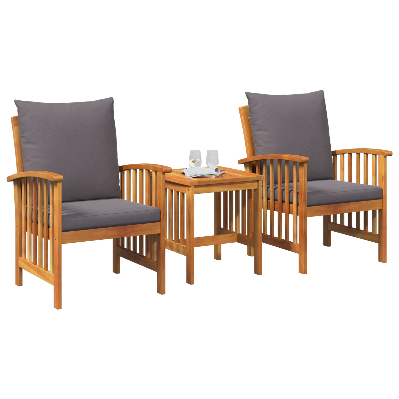 vidaXL 3-delige Loungeset met kussens massief acaciahout