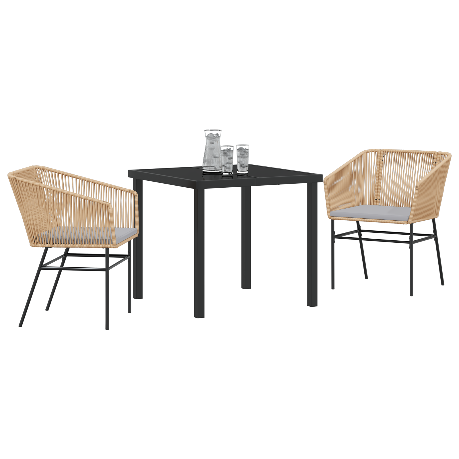 vidaXL 3-delige tuinset met kussens bruin poly rattan