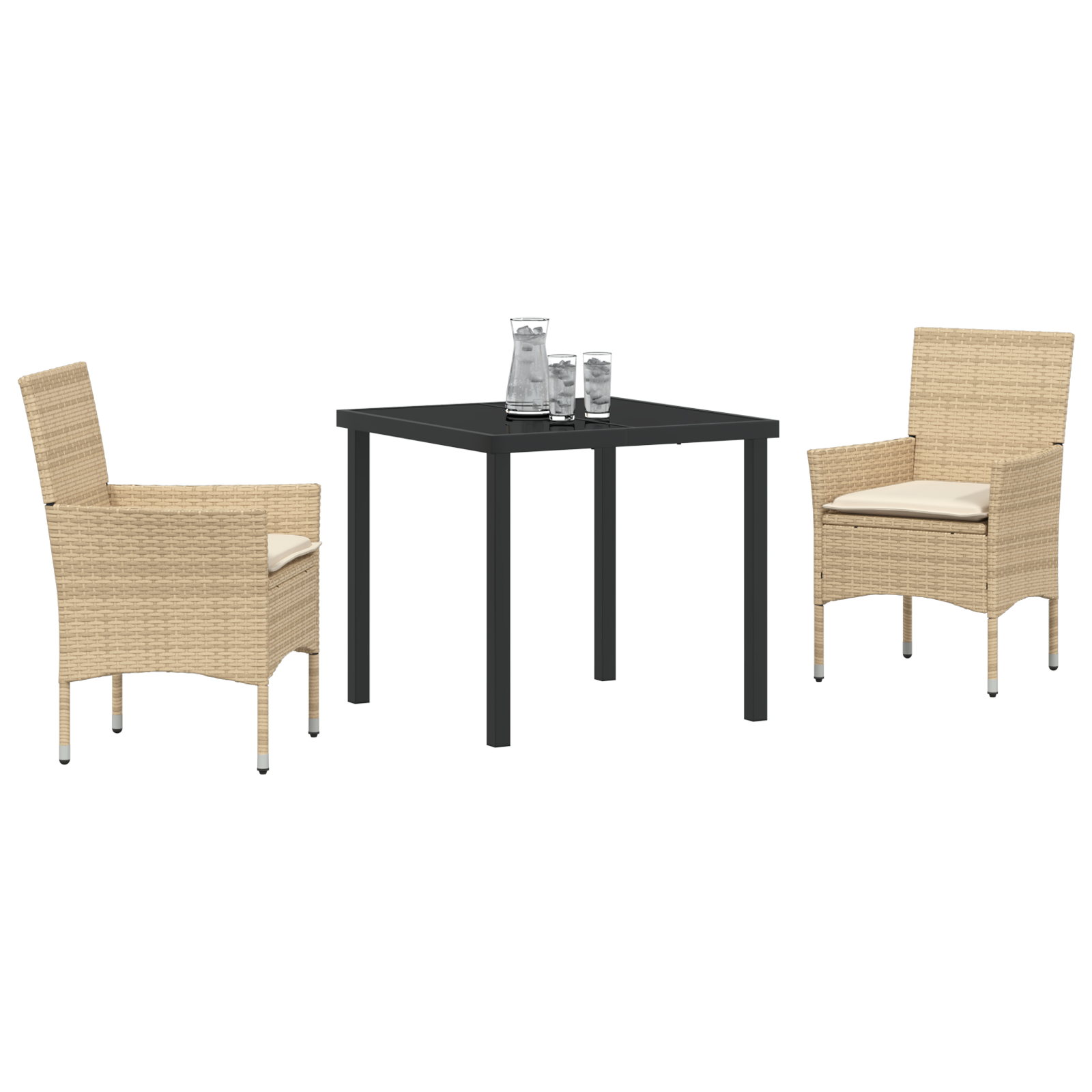 vidaXL 3-delige tuinset met kussens in beige poly rattan