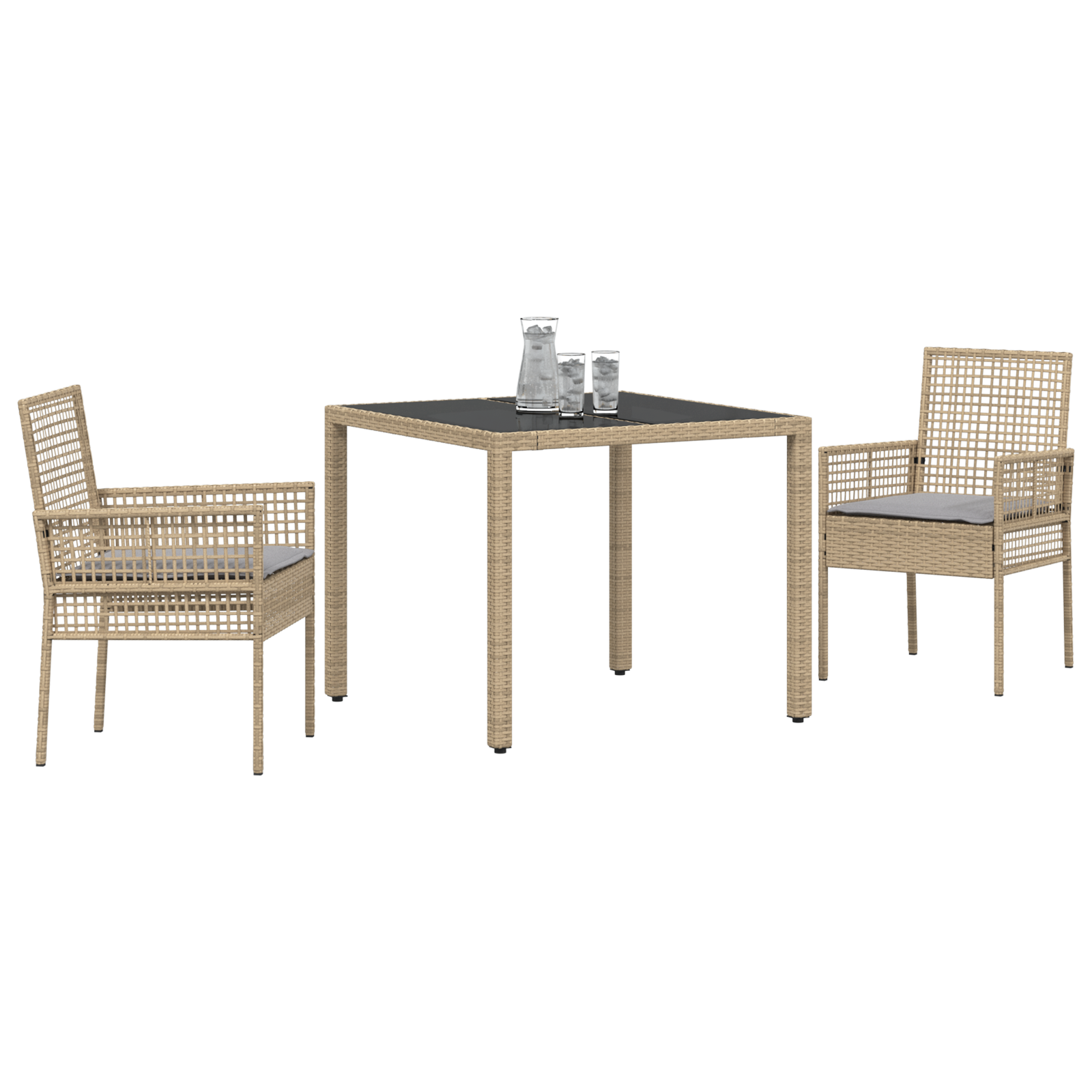vidaXL 3-delige Tuinset met kussens poly rattan beige