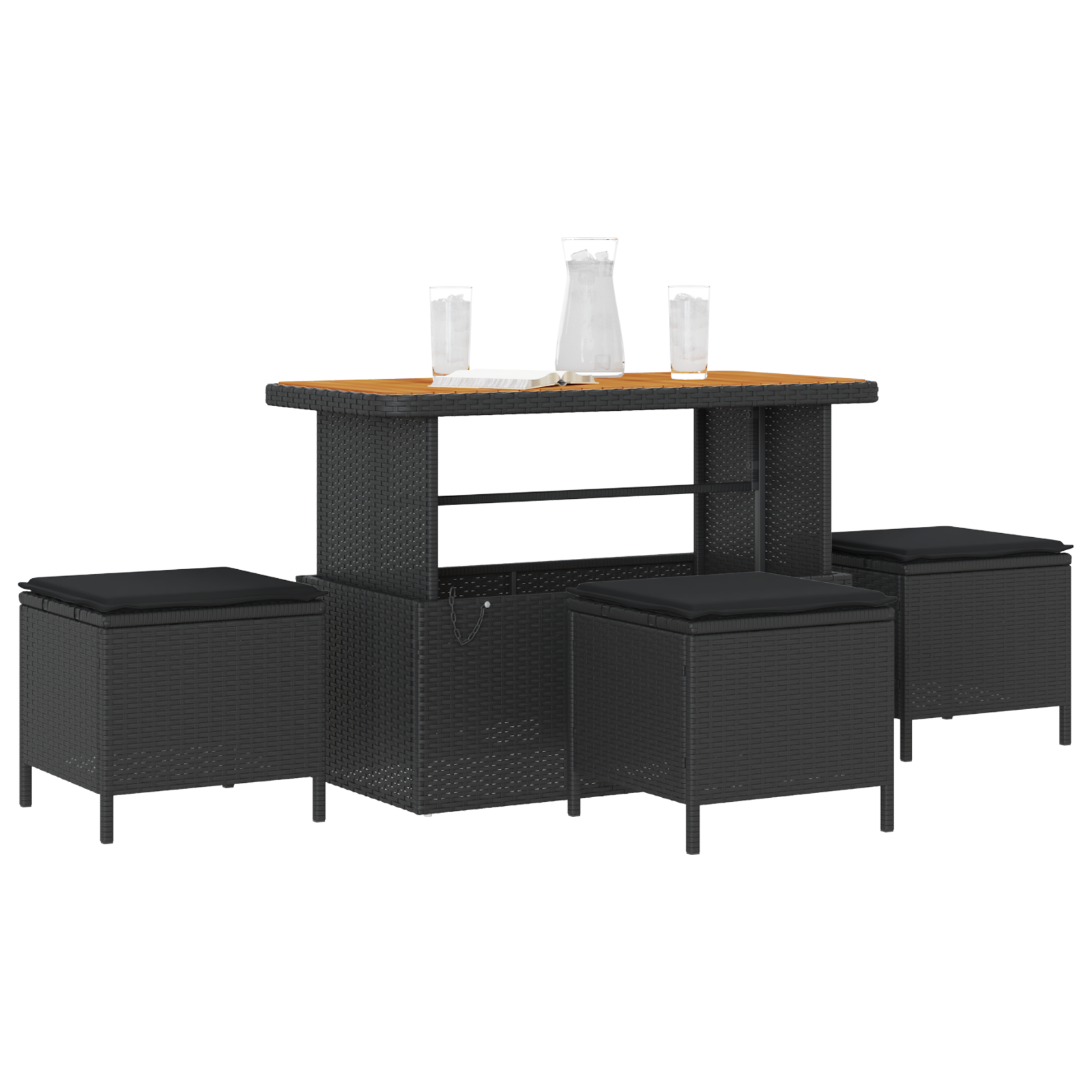 vidaXL 4-delige Tuinset met kussens poly rattan acaciahout zwart