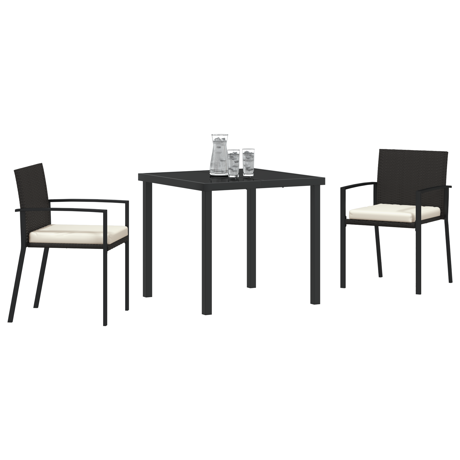 vidaXL 3-delige Tuin Eetset Zwart Poly Rattan