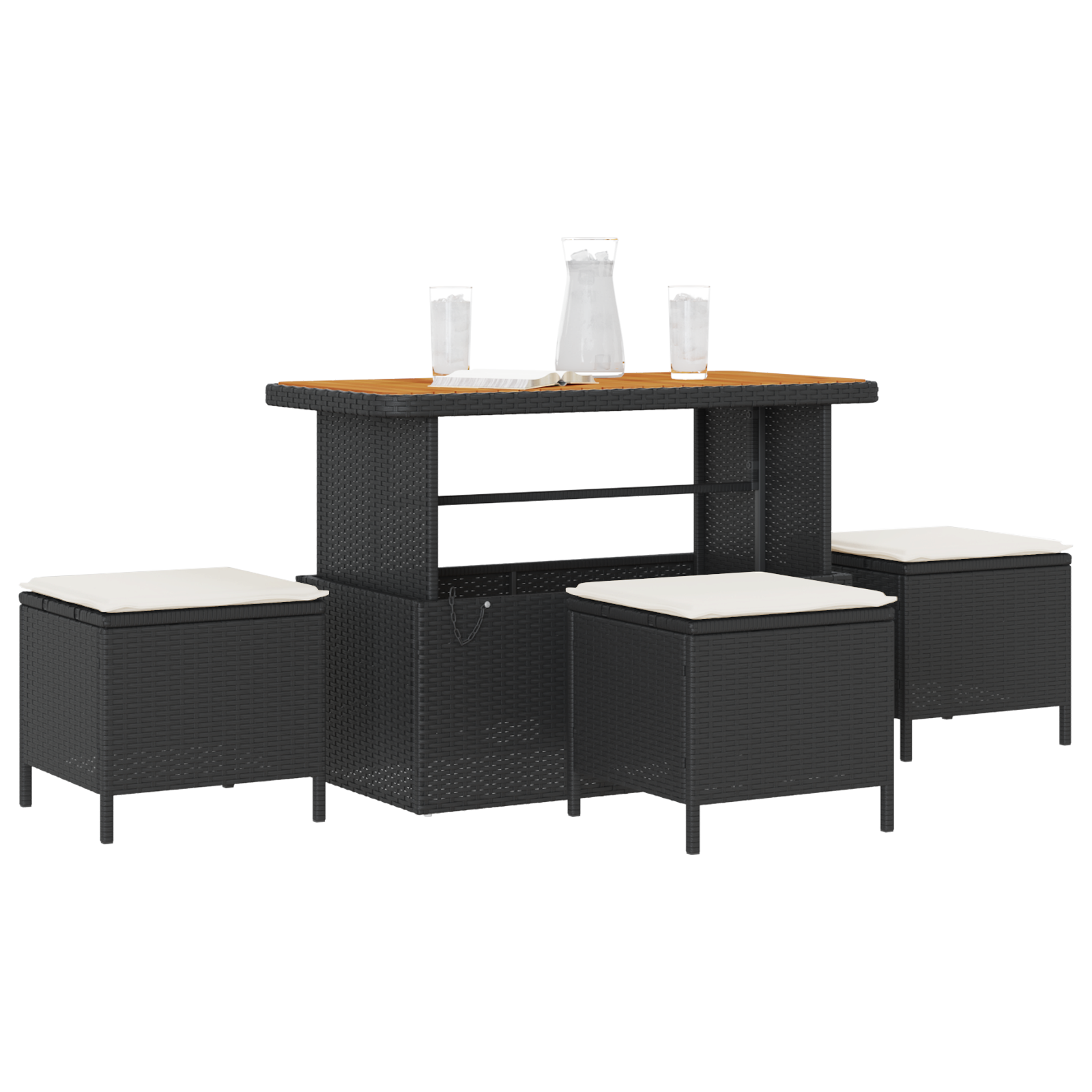 vidaXL 4-delige Tuinset met kussens poly rattan acaciahout zwart