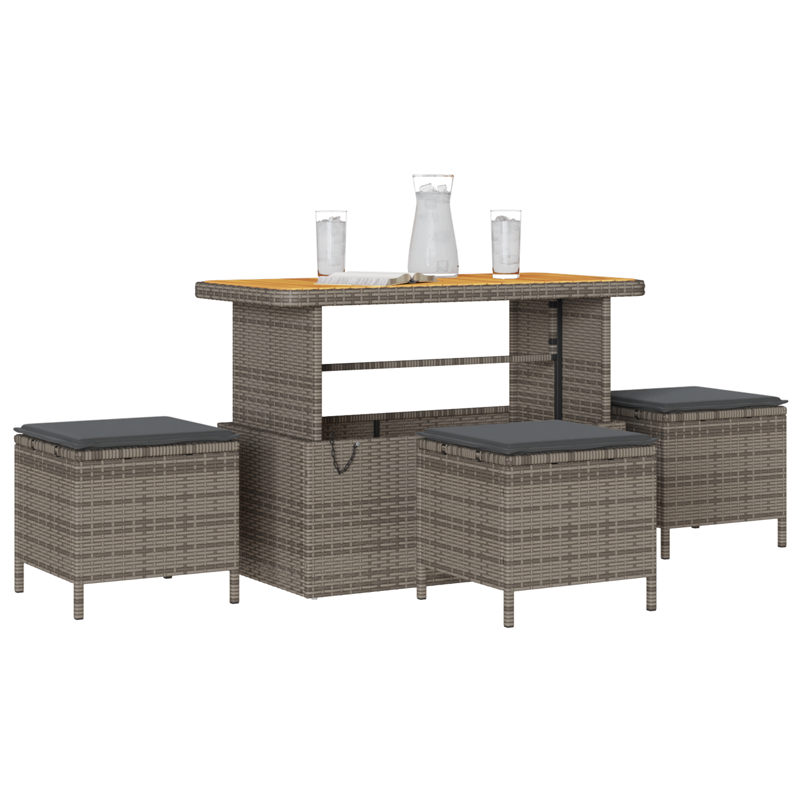 vidaXL 4-delige Tuinset met kussens poly rattan acaciahout grijs