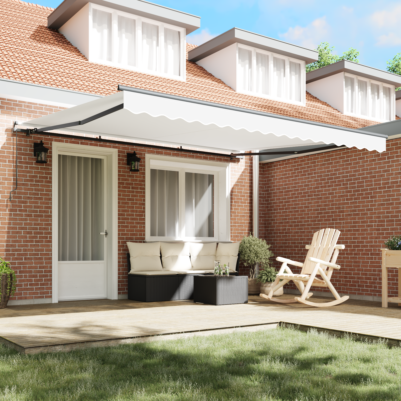 vidaXL Handmatig Uittrekbaar Zonnescherm Wit 400x350 cm