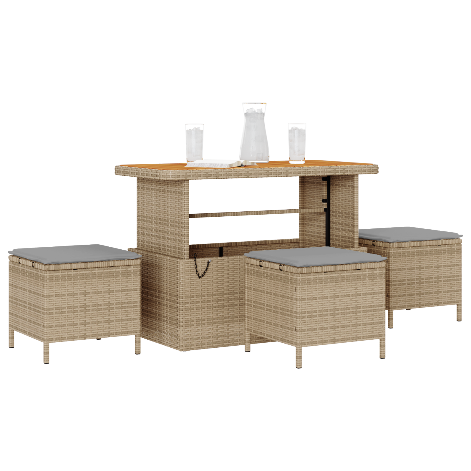 vidaXL 4-delige Tuinset met kussens poly rattan acaciahout beige