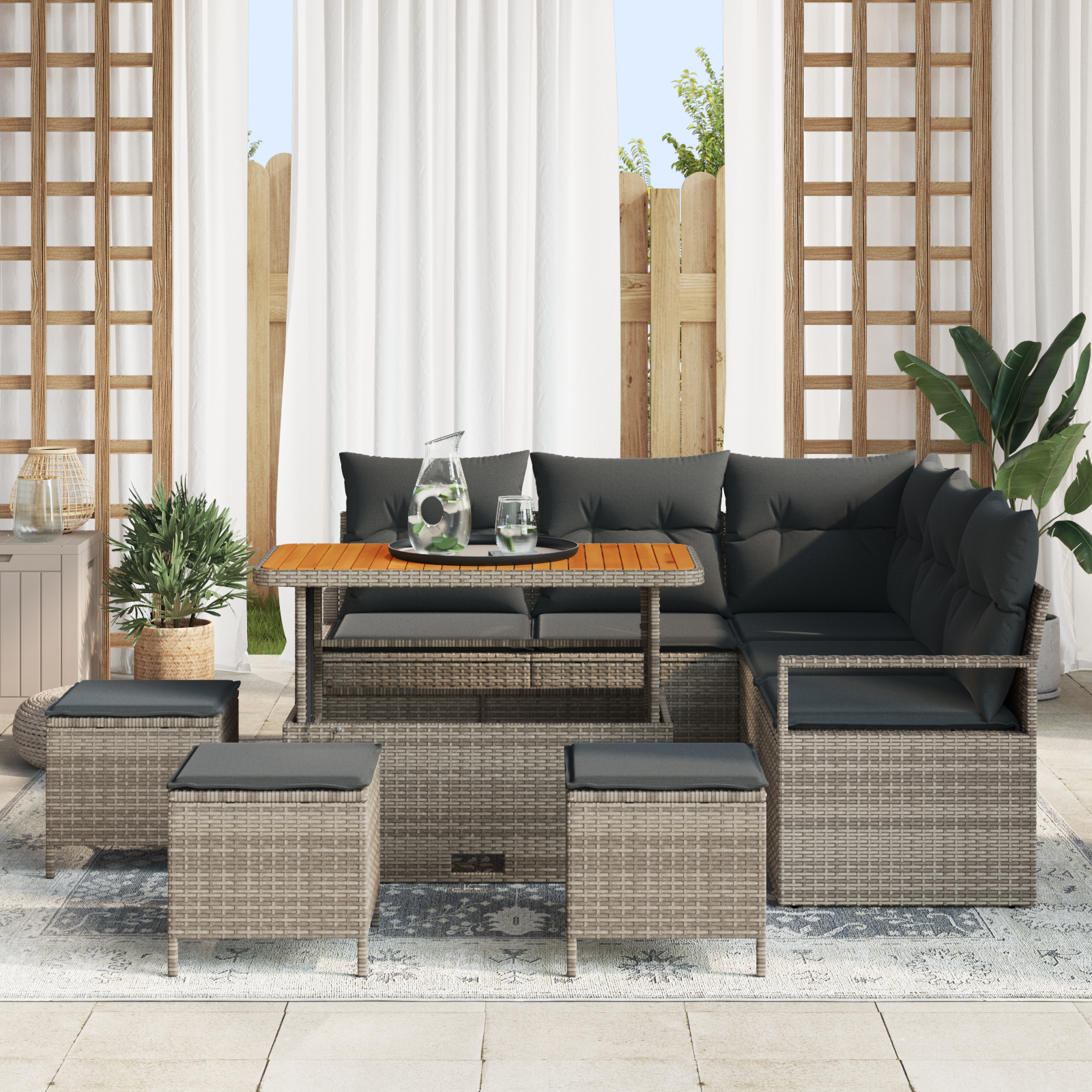 vidaXL 9-delige tuinset met kussens - grijs poly rattan en acacia