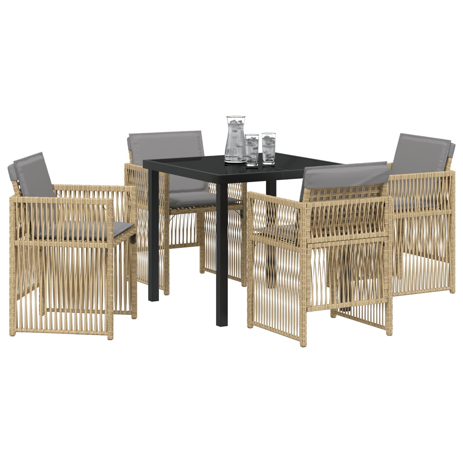 vidaXL 5-delige Tuinset met kussens poly rattan beige