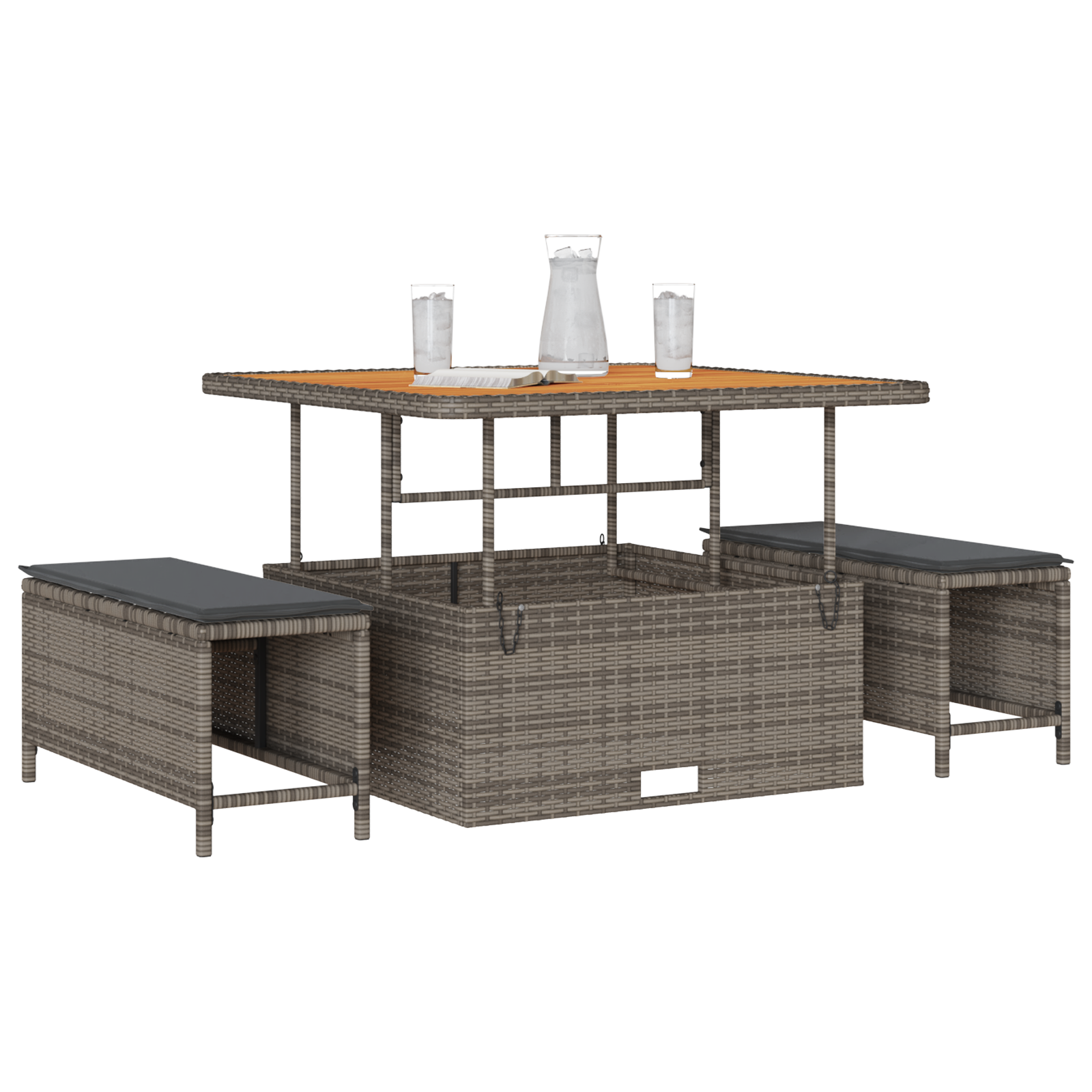 vidaXL 3-delige Tuinset met kussens poly rattan acaciahout grijs
