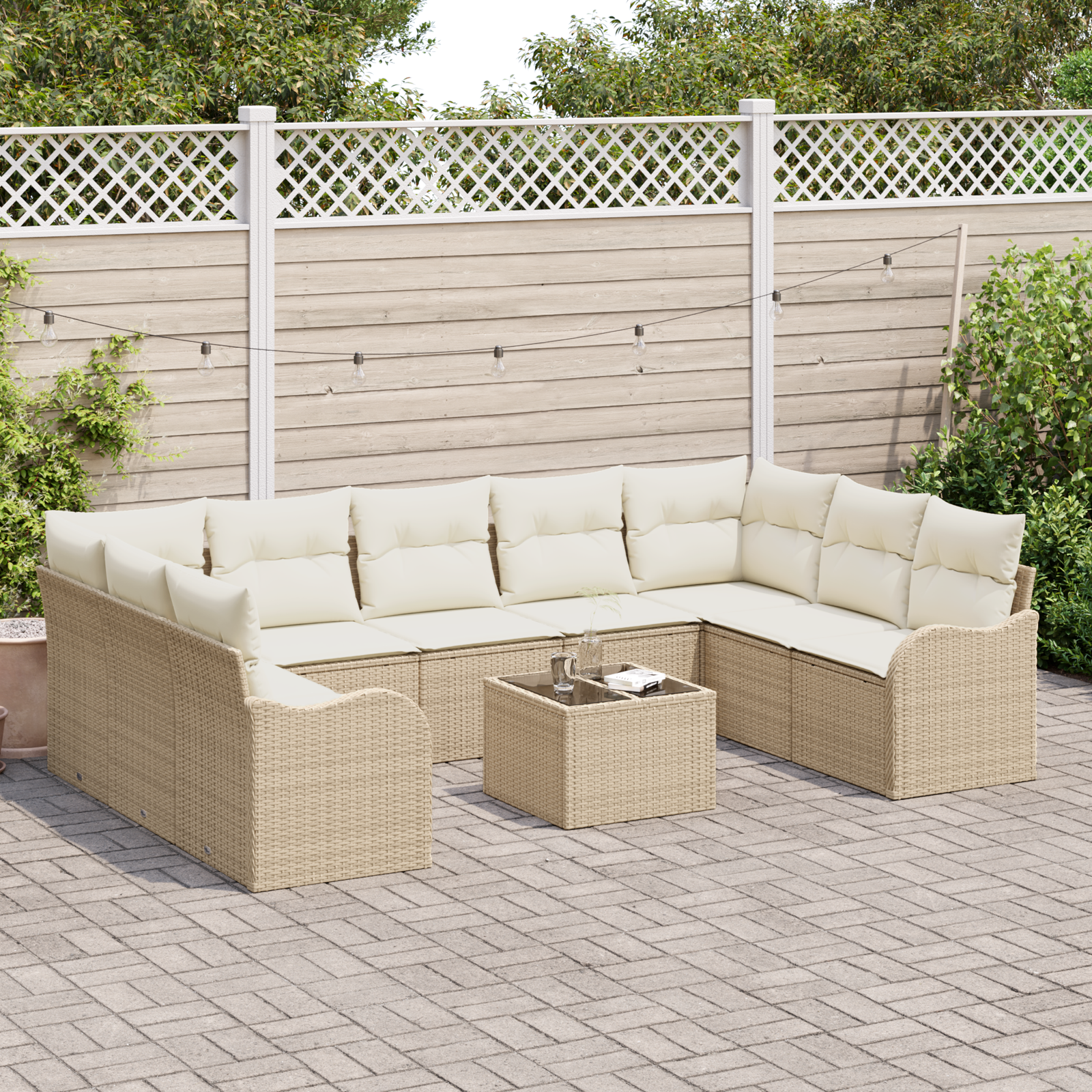 vidaXL 10-delige tuinset met kussens in bruin poly riet