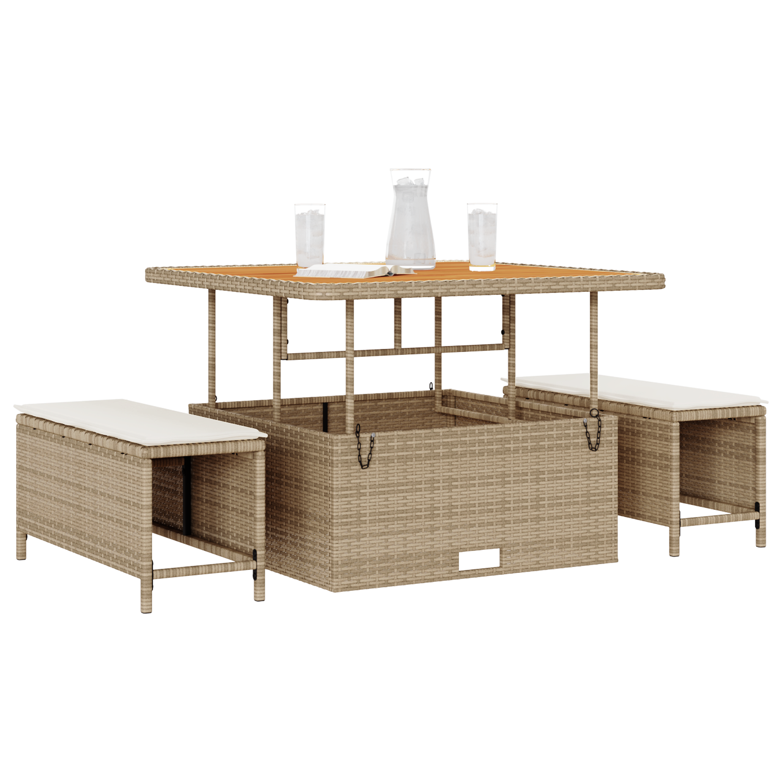 vidaXL 3-delige Tuinset met kussens poly rattan acaciahout beige