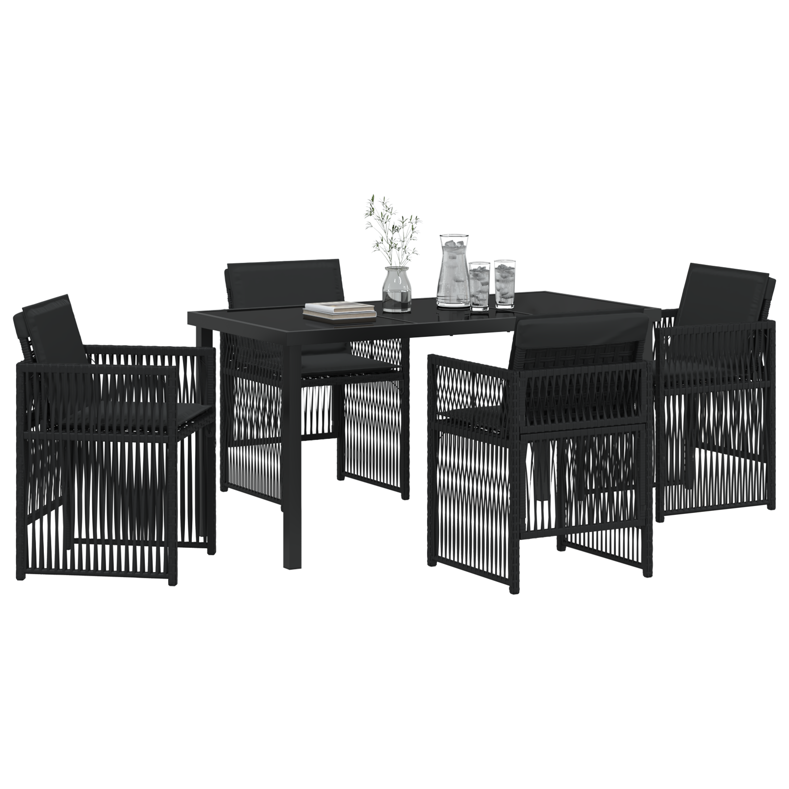 vidaXL 5-delige tuinset met kussens poly rattan zwart