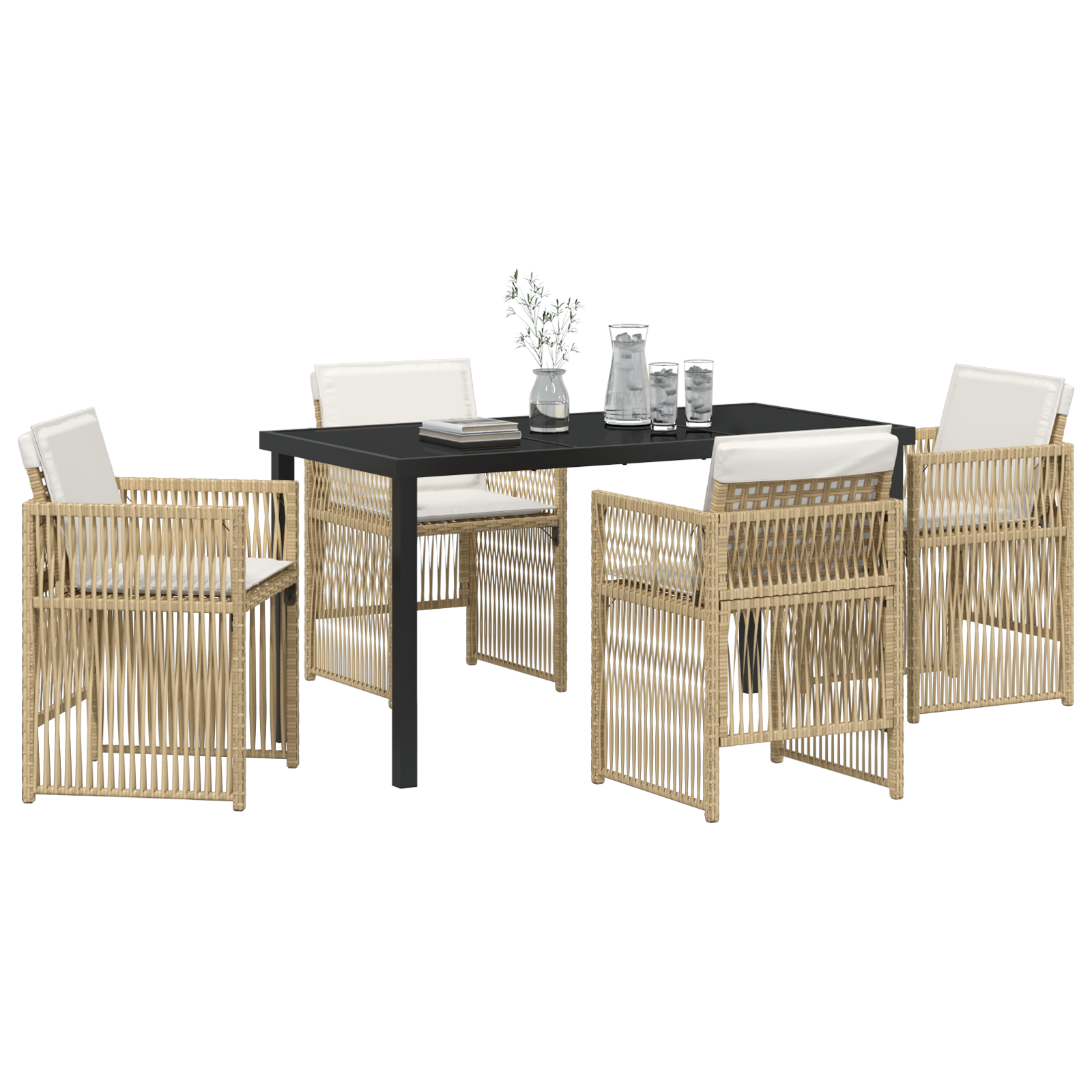vidaXL 5-delige Tuinset met kussens poly rattan beige