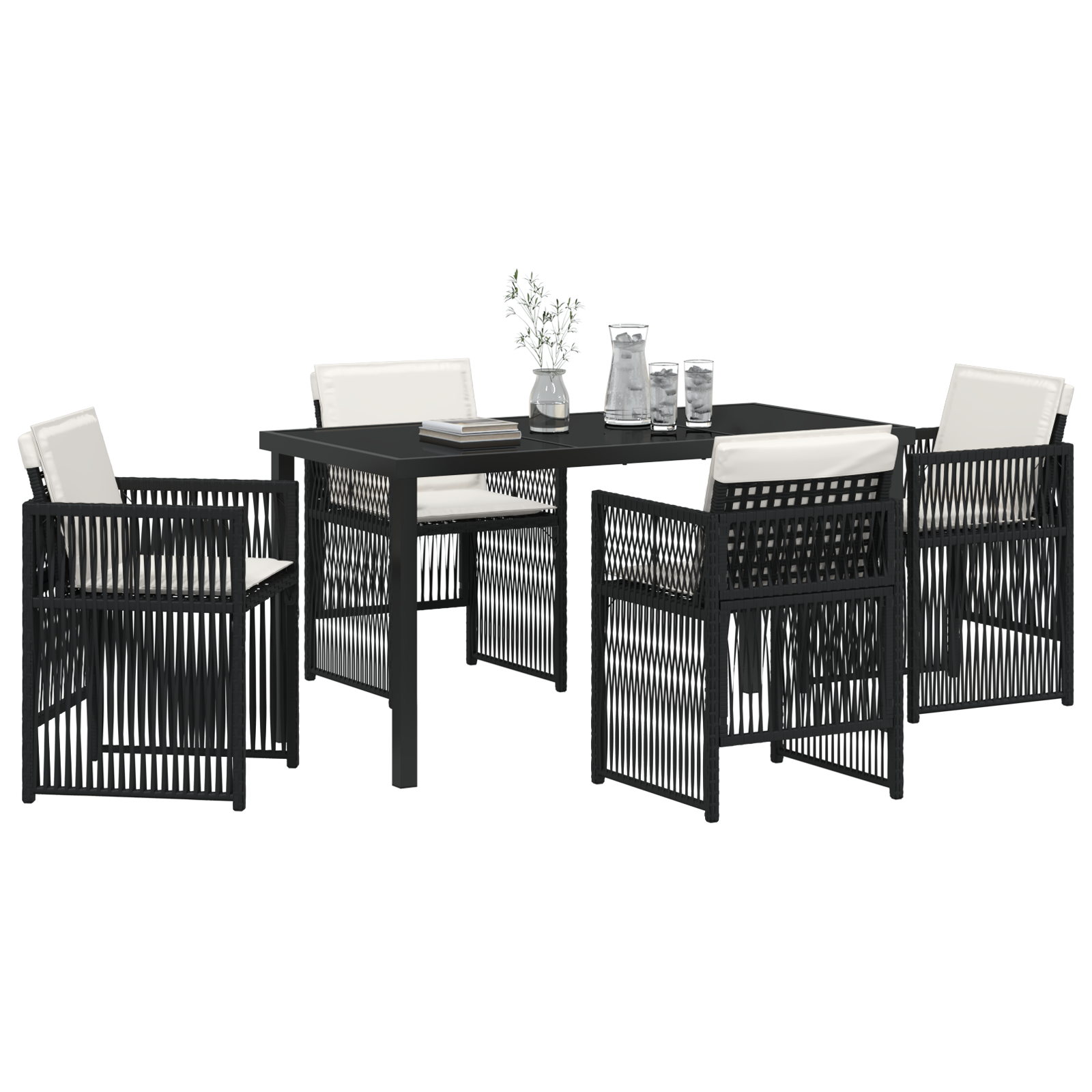 vidaXL 5-delige Tuinset met kussens poly rattan zwart